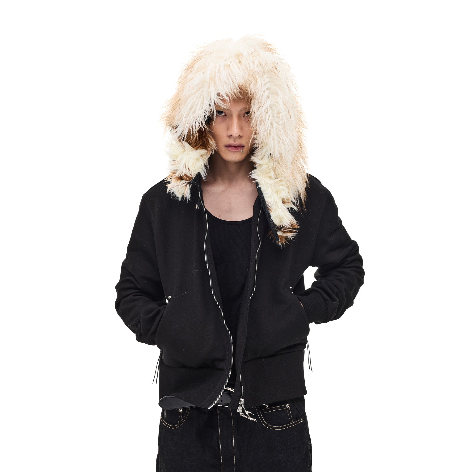 WHISTLEHUNTER Detachable Faux Fur Collar Zip-Up Hoodie, premium urban and streetwear designers apparel on PROJECTISR.com, WHISTLEHUNTER