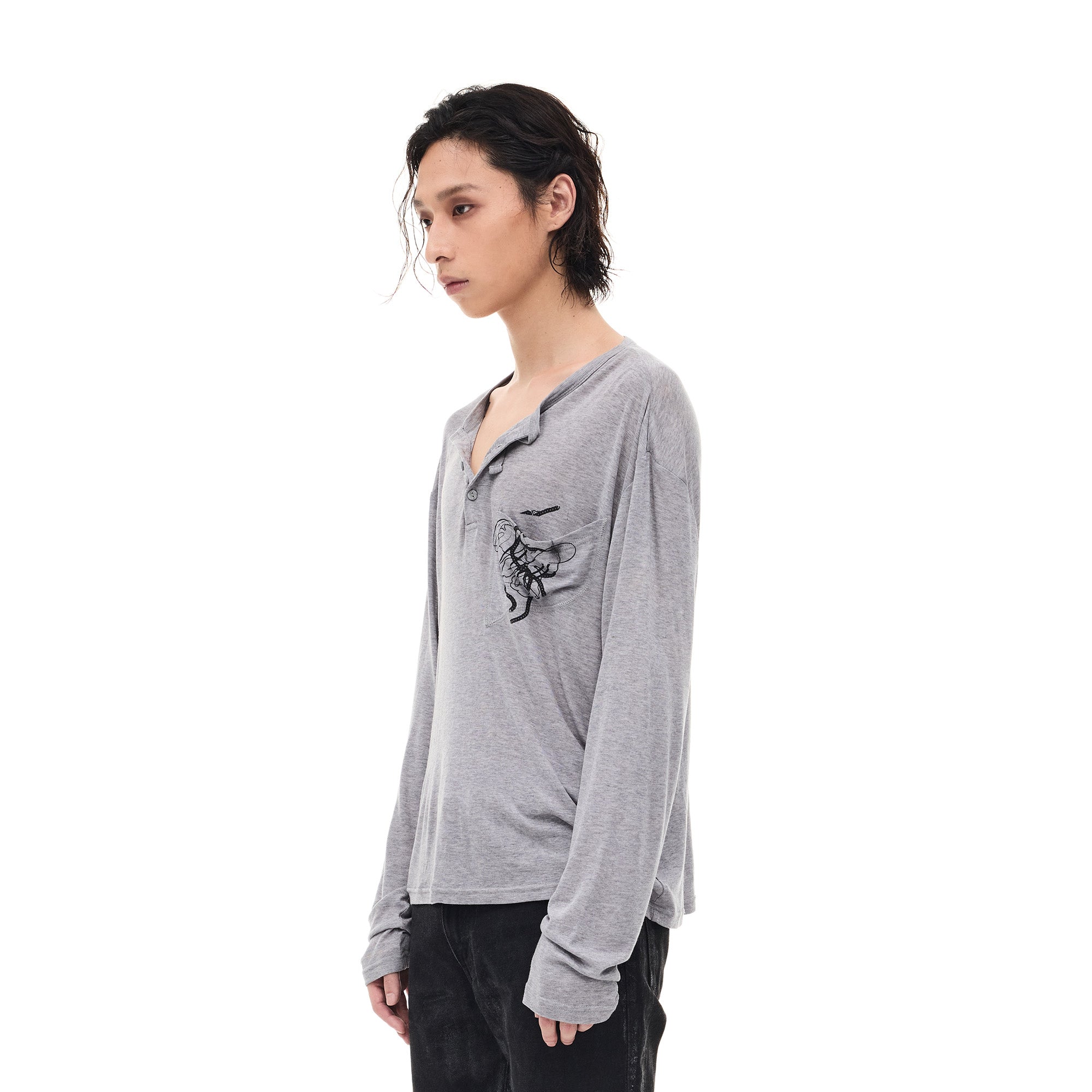 WHISTLEHUNTER Merino-Tencel Henley Graphic Long-Sleeve Tee, premium urban and streetwear designers apparel on PROJECTISR.com, WHISTLEHUNTER