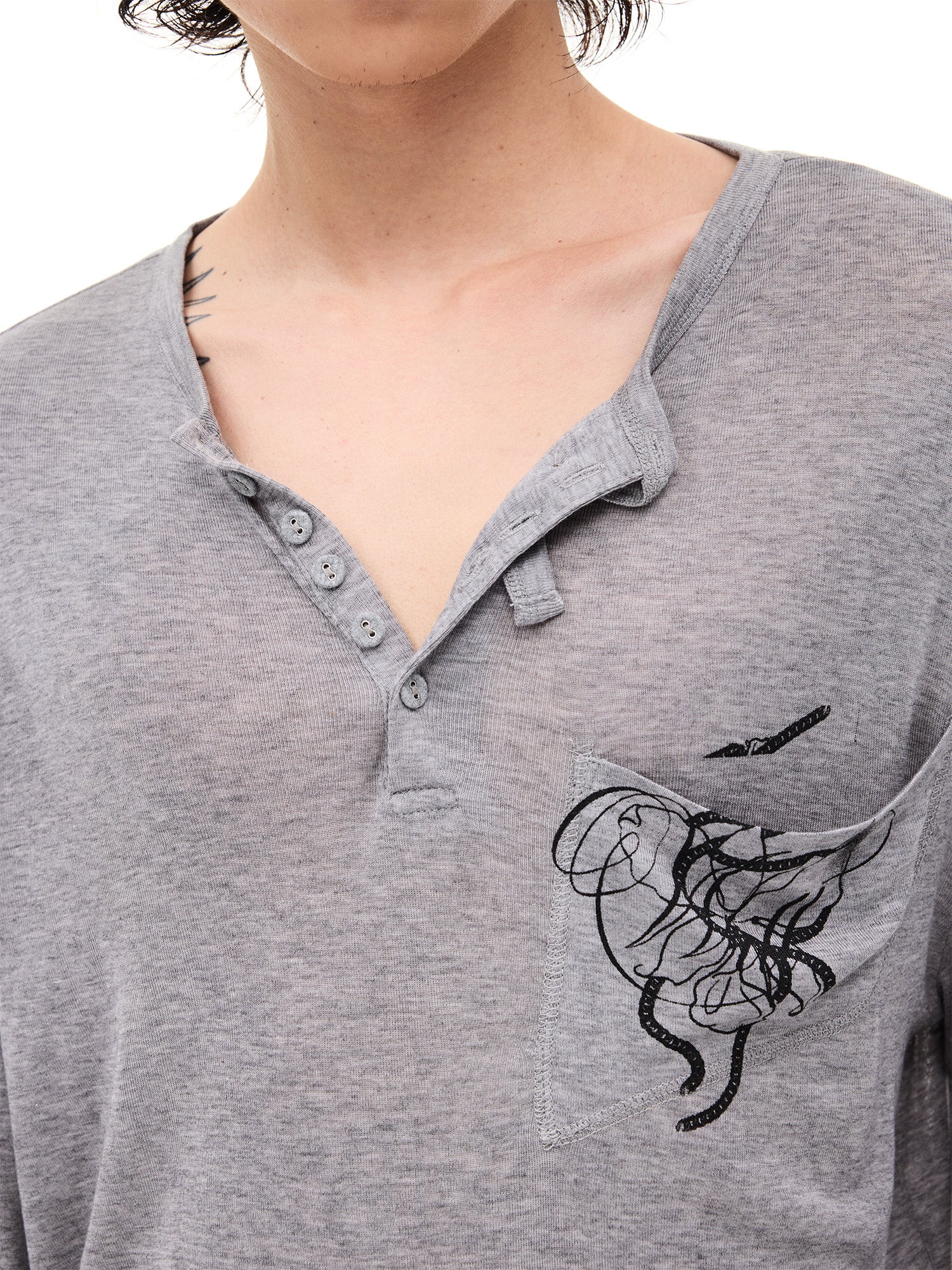 WHISTLEHUNTER Merino-Tencel Henley Graphic Long-Sleeve Tee, premium urban and streetwear designers apparel on PROJECTISR.com, WHISTLEHUNTER