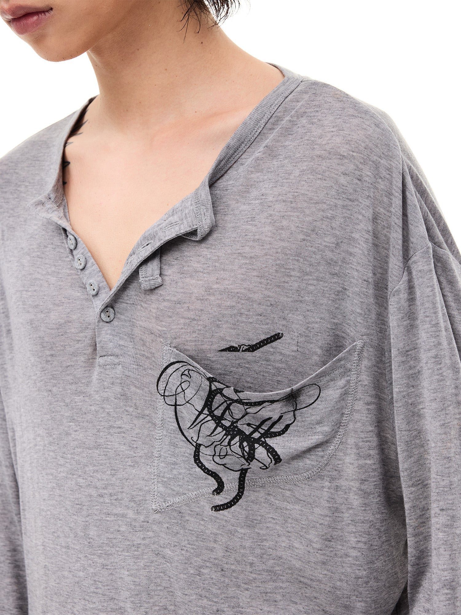 WHISTLEHUNTER Merino-Tencel Henley Graphic Long-Sleeve Tee, premium urban and streetwear designers apparel on PROJECTISR.com, WHISTLEHUNTER