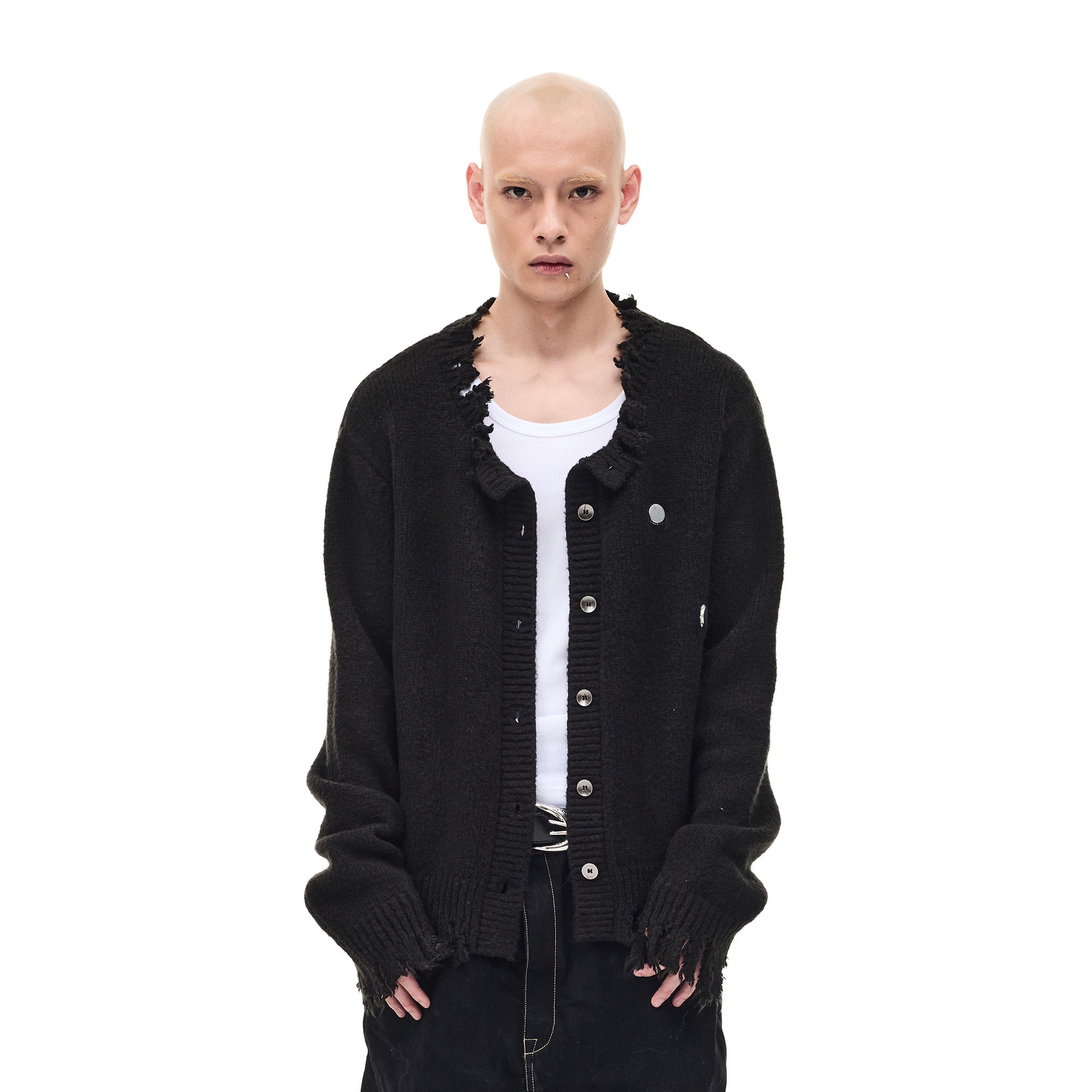 WHISTLEHUNTER Distressed Frayed-Edge Badge Cardigan, premium urban and streetwear designers apparel on PROJECTISR.com, WHISTLEHUNTER