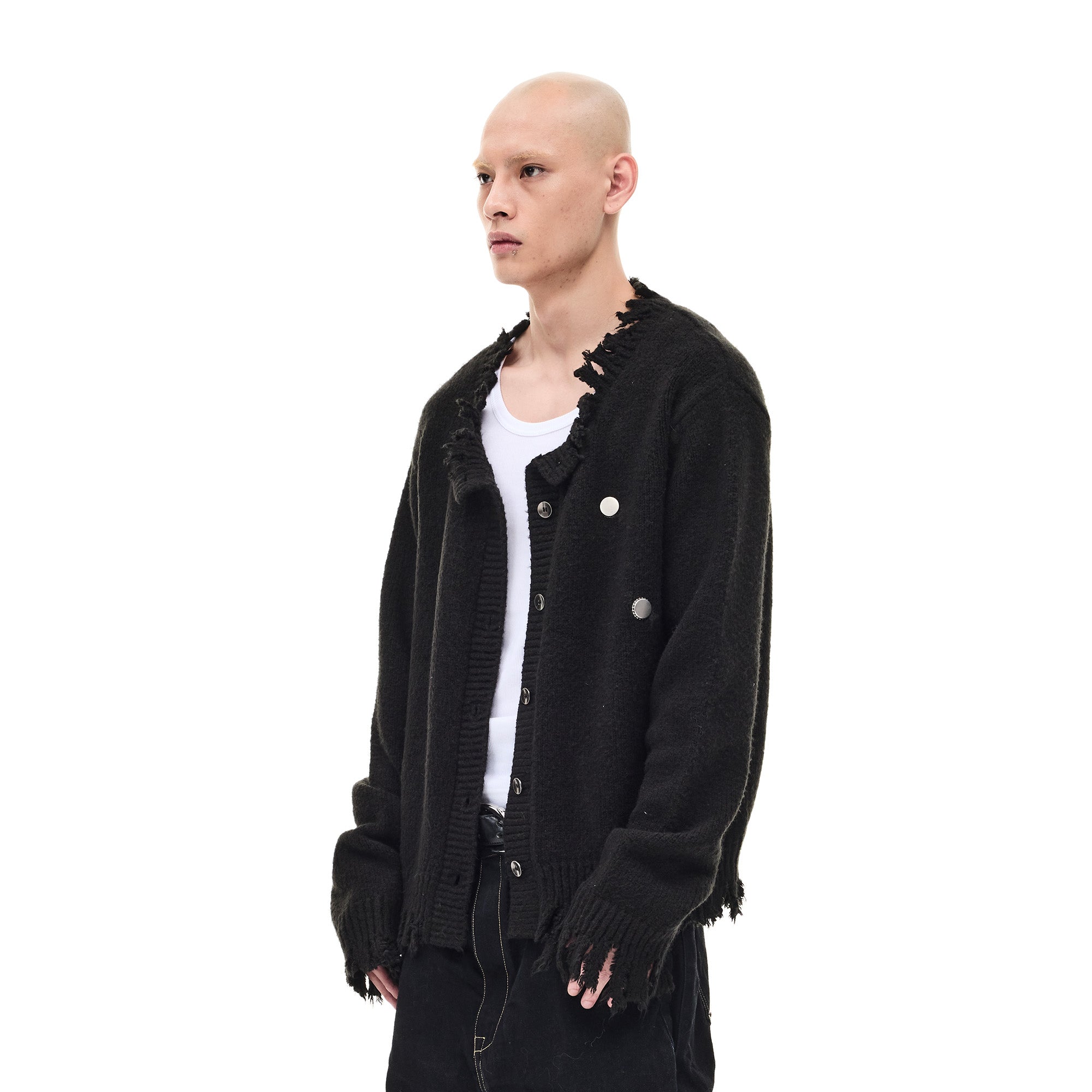 WHISTLEHUNTER Distressed Frayed-Edge Badge Cardigan