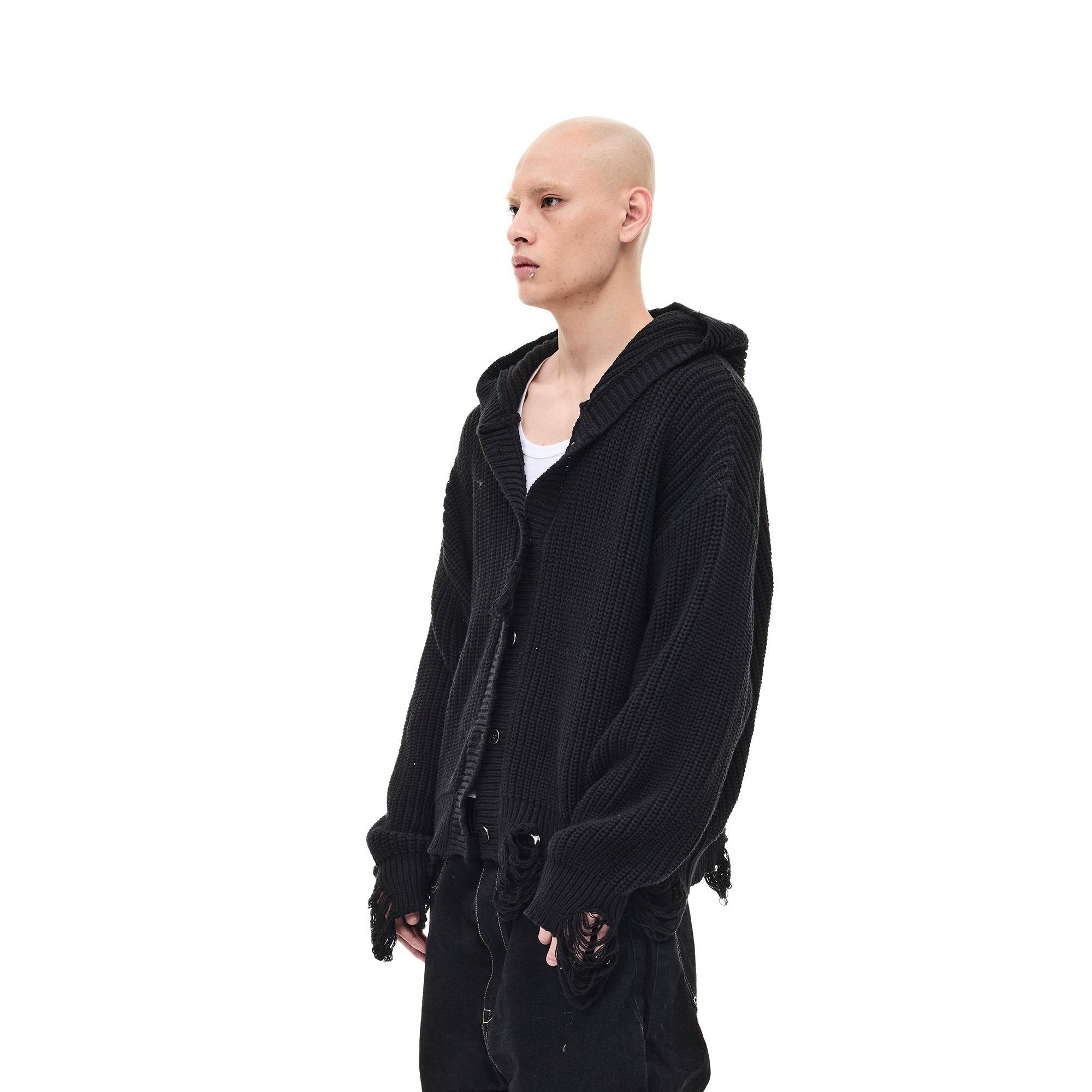 WHISTLEHUNTER Distressed Knit Hooded Cardigan