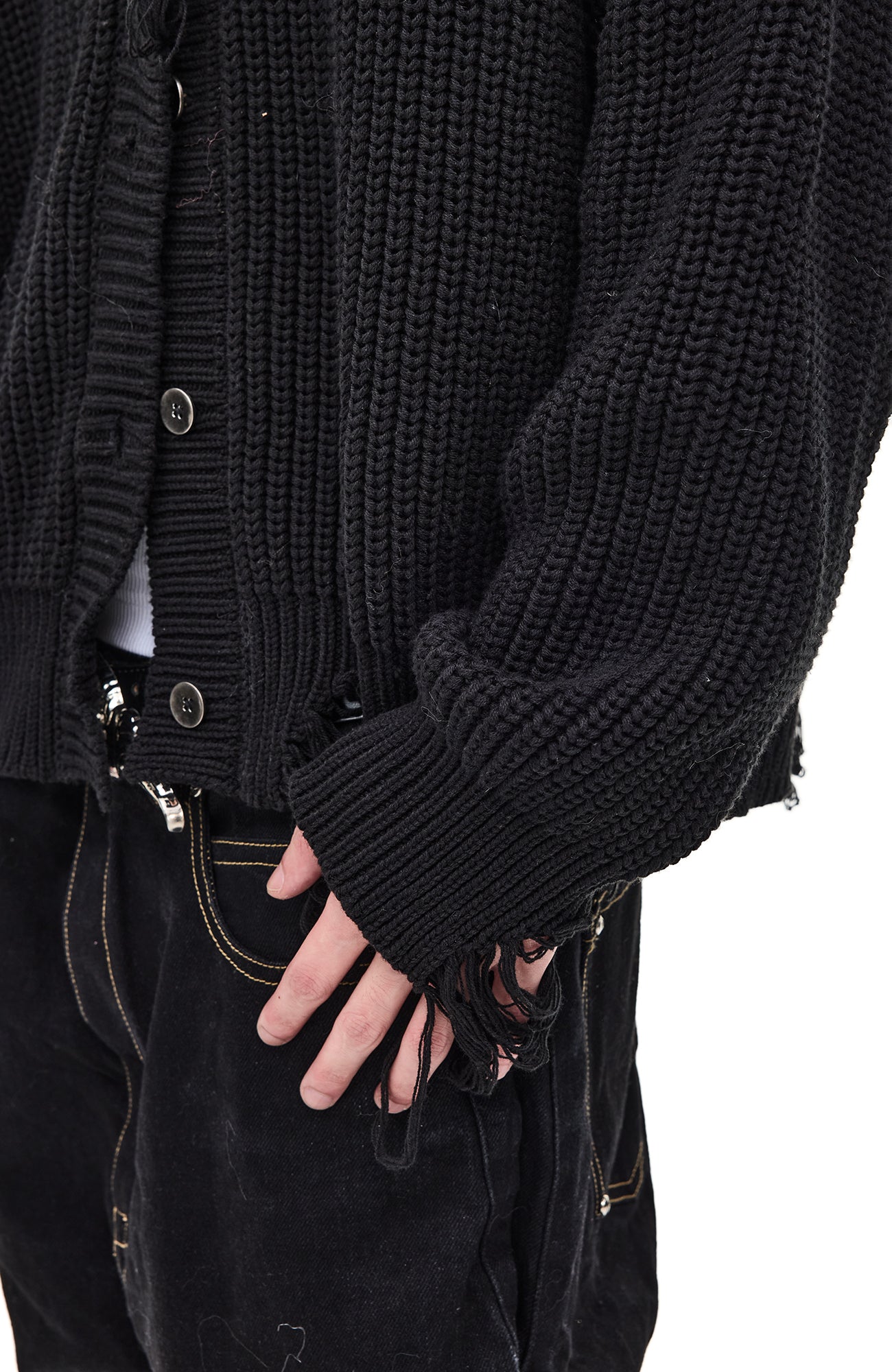 WHISTLEHUNTER Distressed Knit Hooded Cardigan