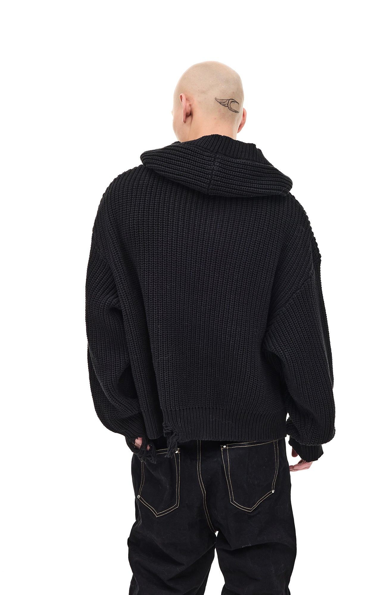 WHISTLEHUNTER Distressed Knit Hooded Cardigan