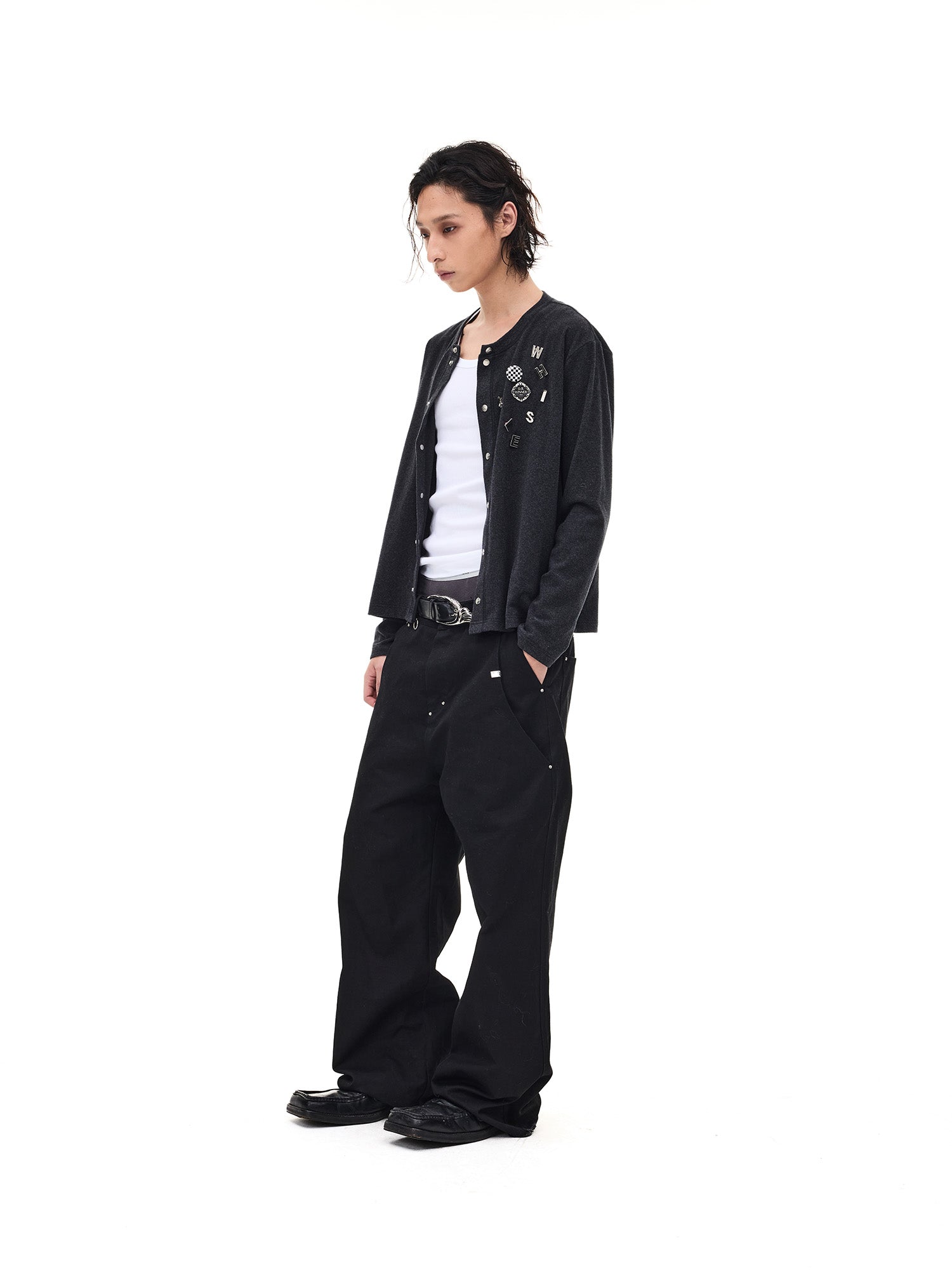 WHISTLEHUNTER Monogram Pin Wool-Blend Snap Cardigan, premium urban and streetwear designers apparel on PROJECTISR.com, WHISTLEHUNTER