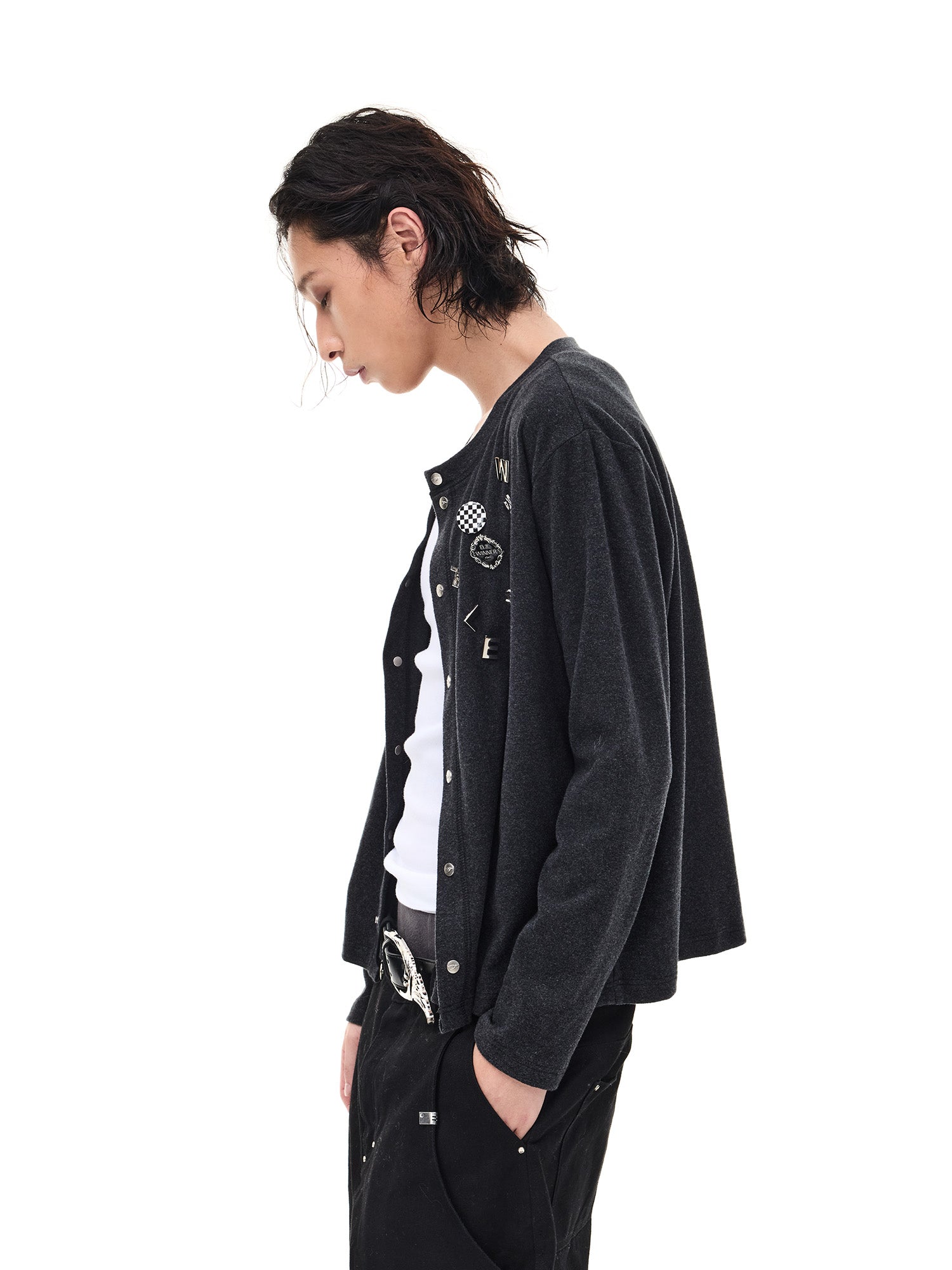 WHISTLEHUNTER Monogram Pin Wool-Blend Snap Cardigan, premium urban and streetwear designers apparel on PROJECTISR.com, WHISTLEHUNTER