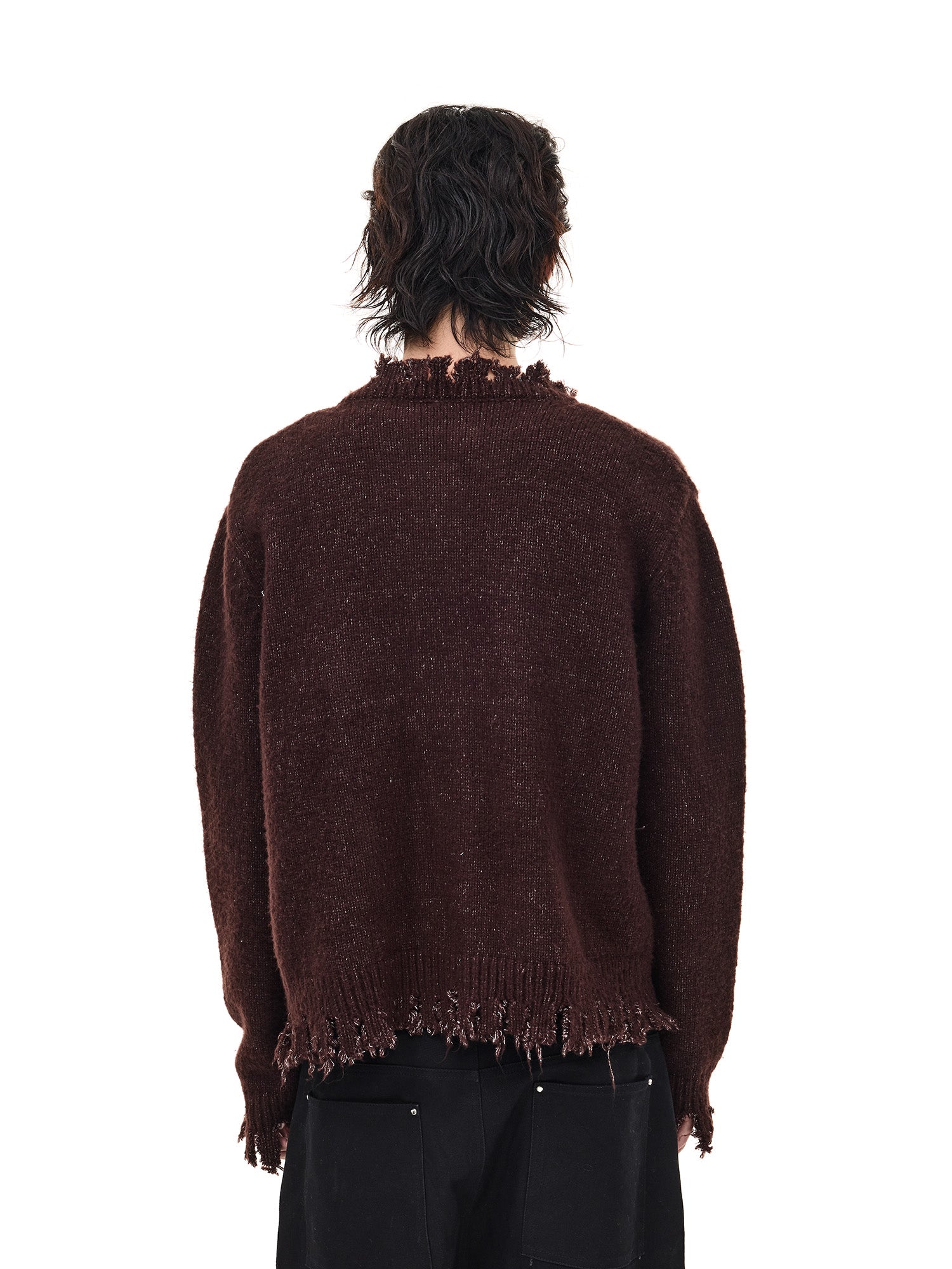 WHISTLEHUNTER Distressed Frayed-Edge Badge Cardigan