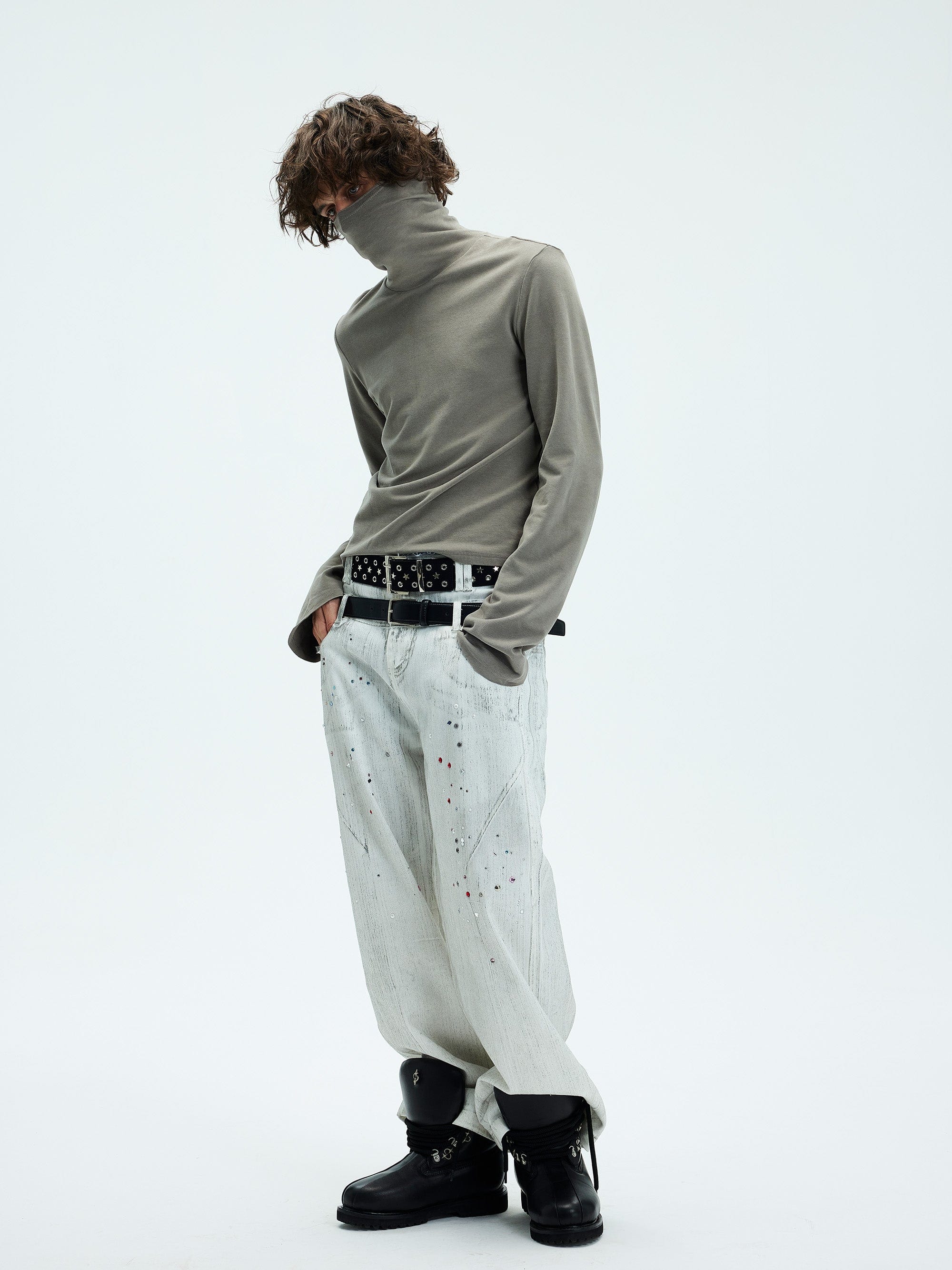 WHISTLEHUNTER Spliced Gems Painted Jeans White