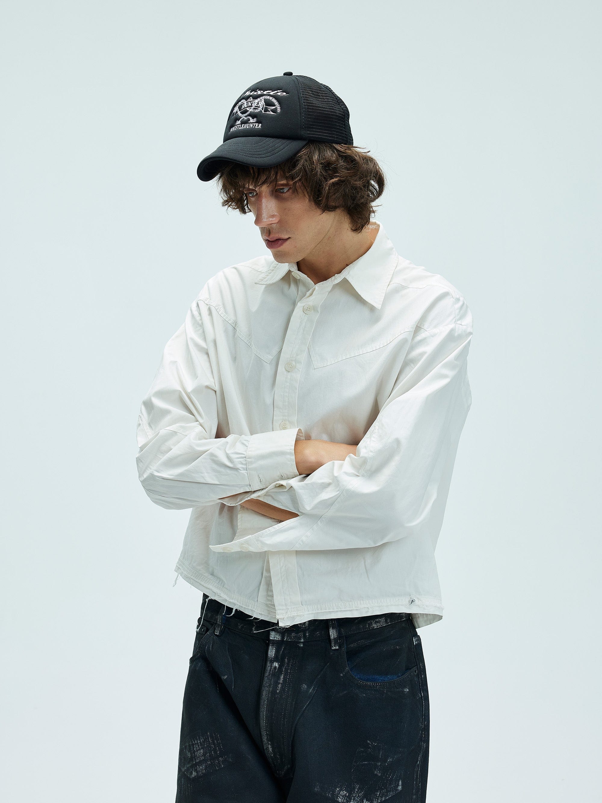 WHISTLEHUNTER Deconstructed Leather Label Shirt