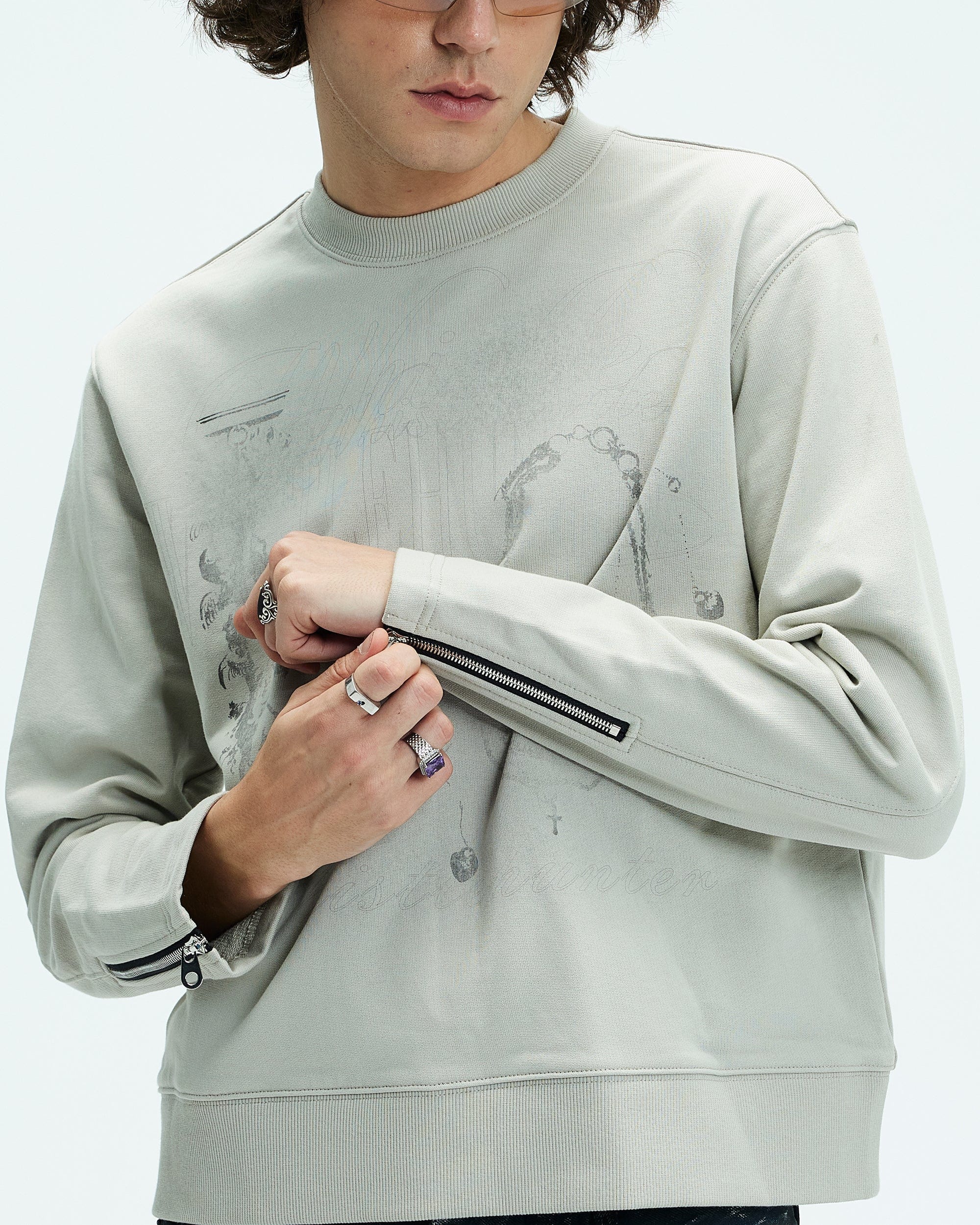 WHISTLEHUNTER Distressed Zipper Sweatshirt