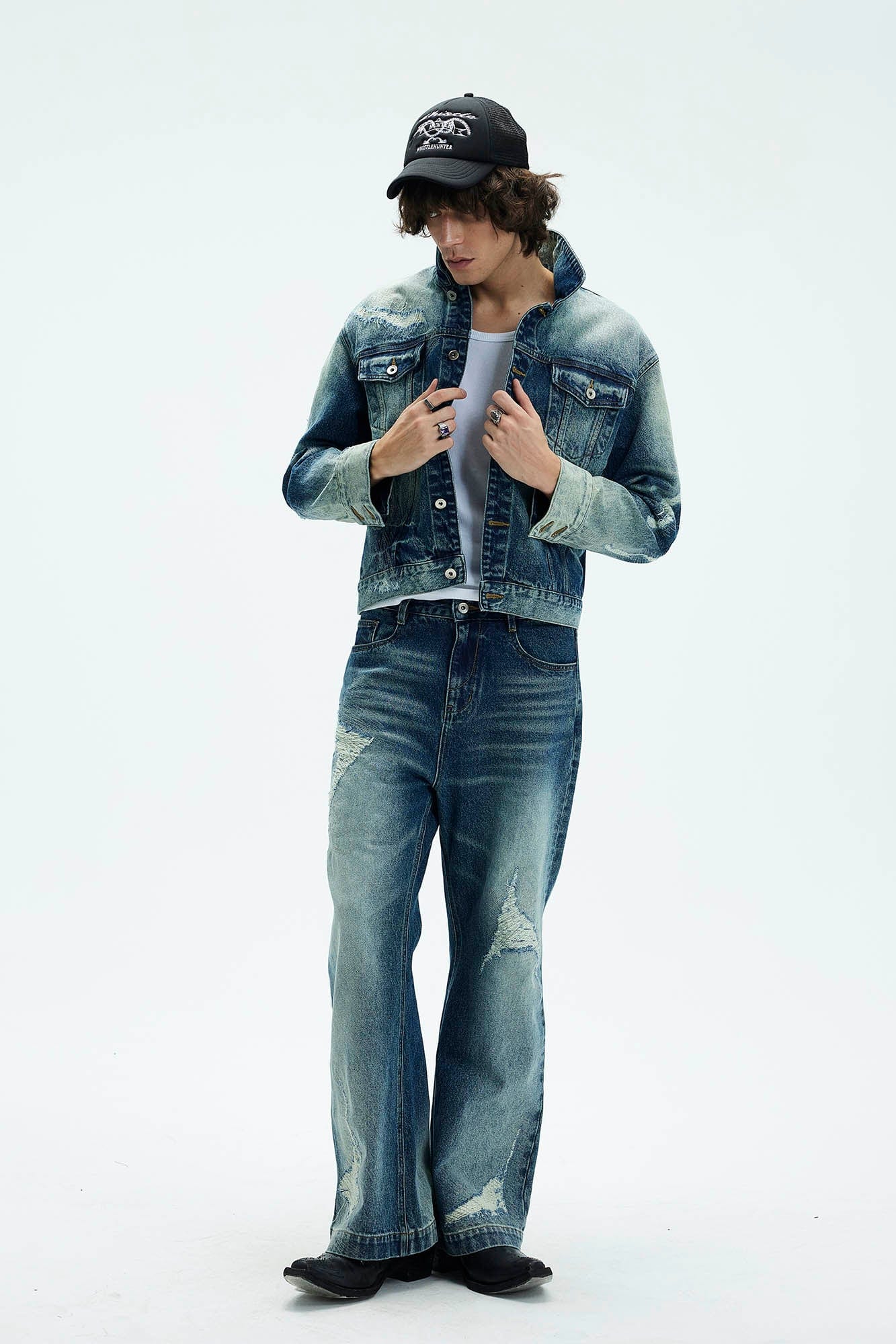 WHISTLEHUNTER Classic Distressed Ripped Denim Jacket