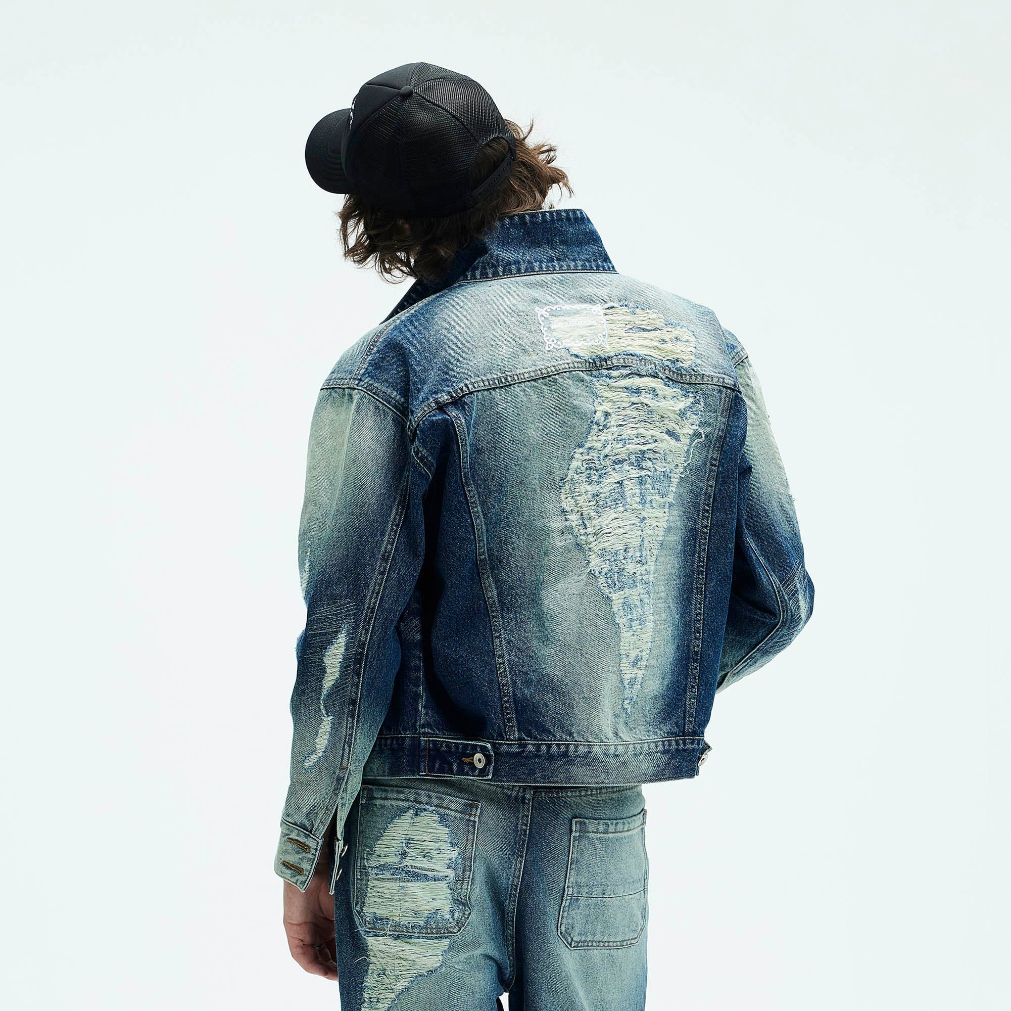 WHISTLEHUNTER Classic Distressed Ripped Denim Jacket