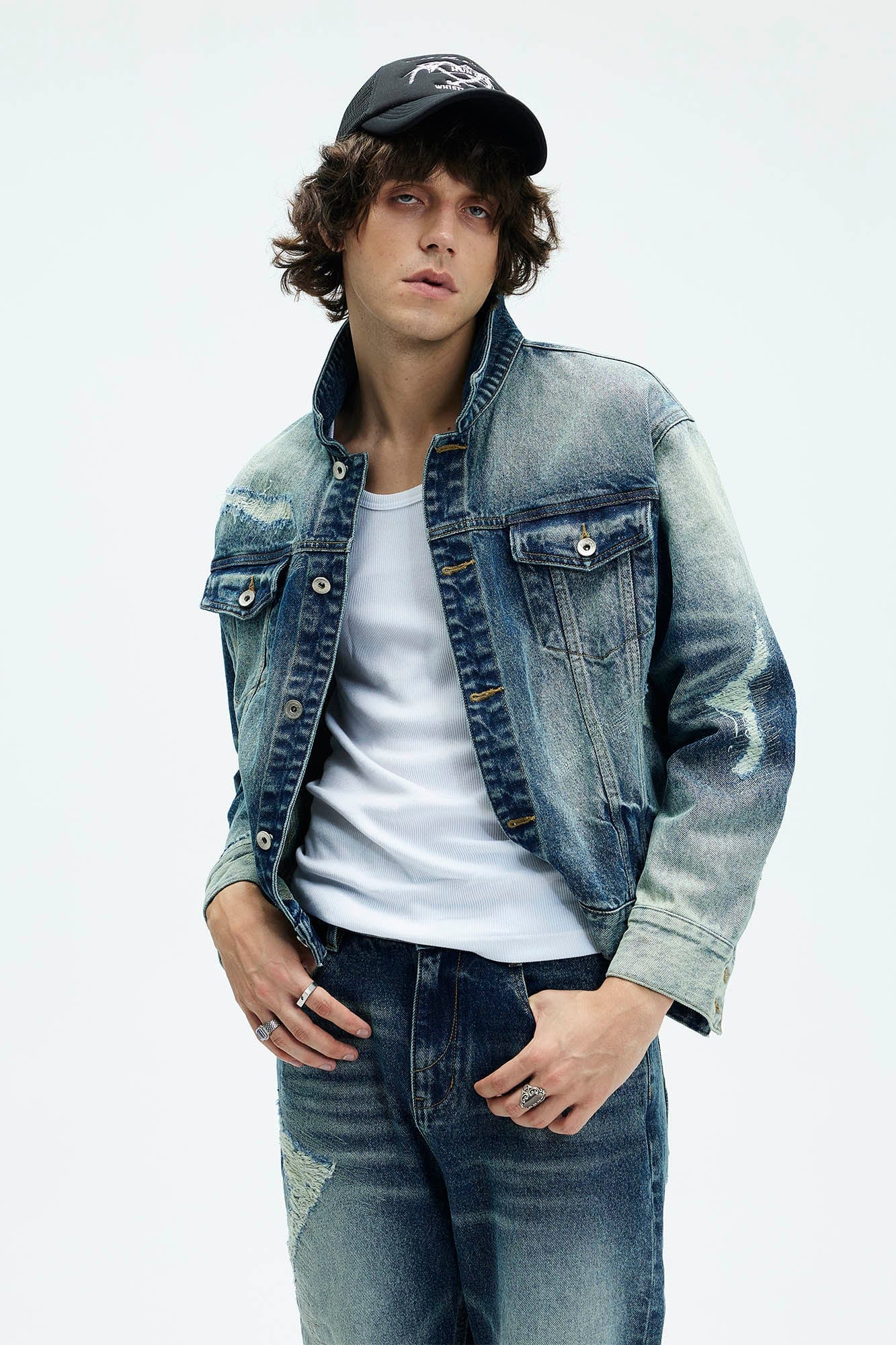 WHISTLEHUNTER Classic Distressed Ripped Denim Jacket