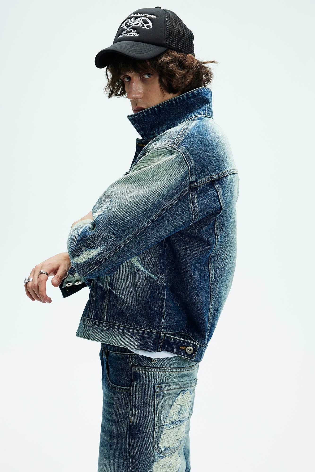 WHISTLEHUNTER Classic Distressed Ripped Denim Jacket