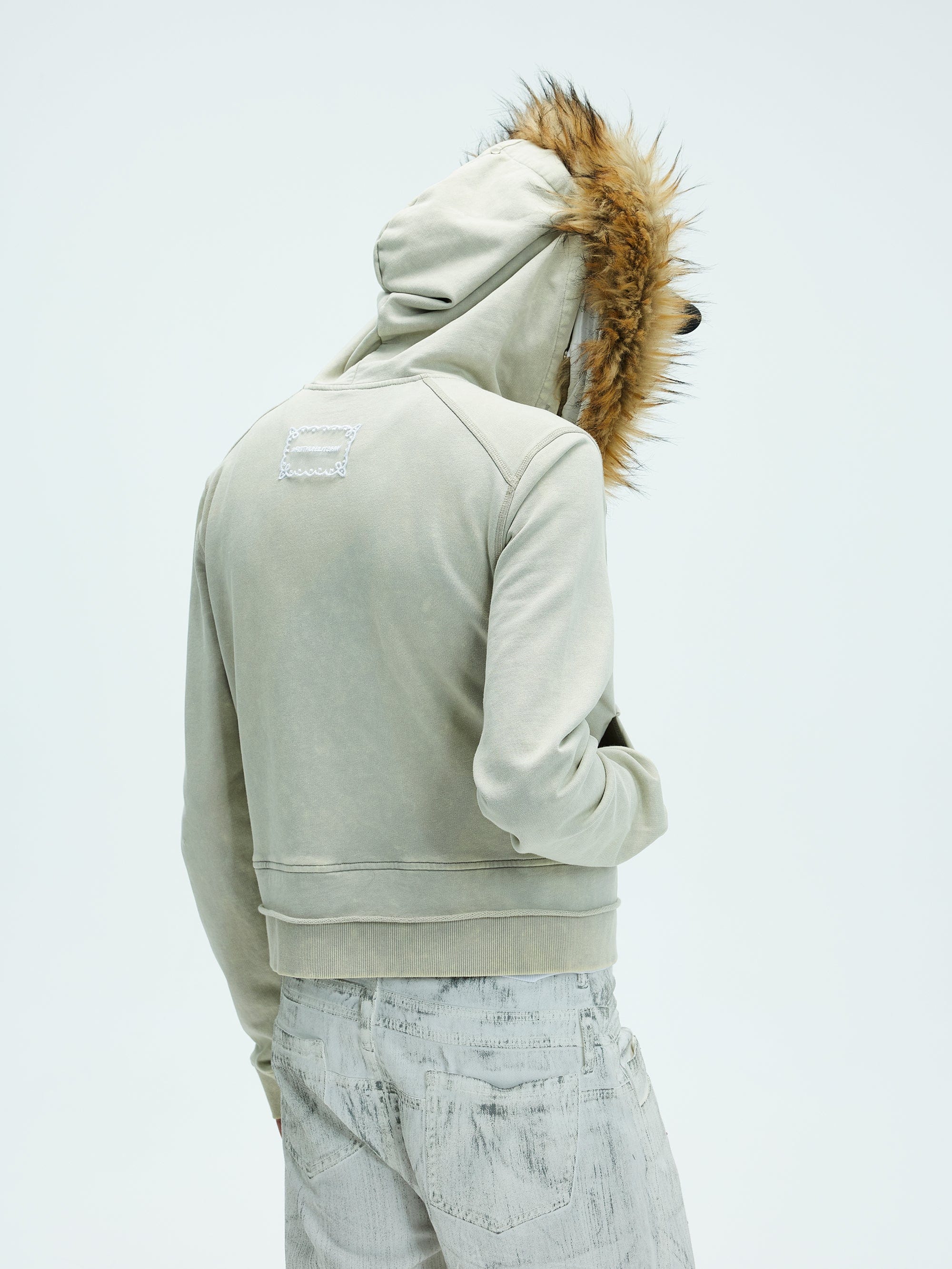 WHISTLEHUNTER Detachable Collar Washed Zip-Up Hoodie