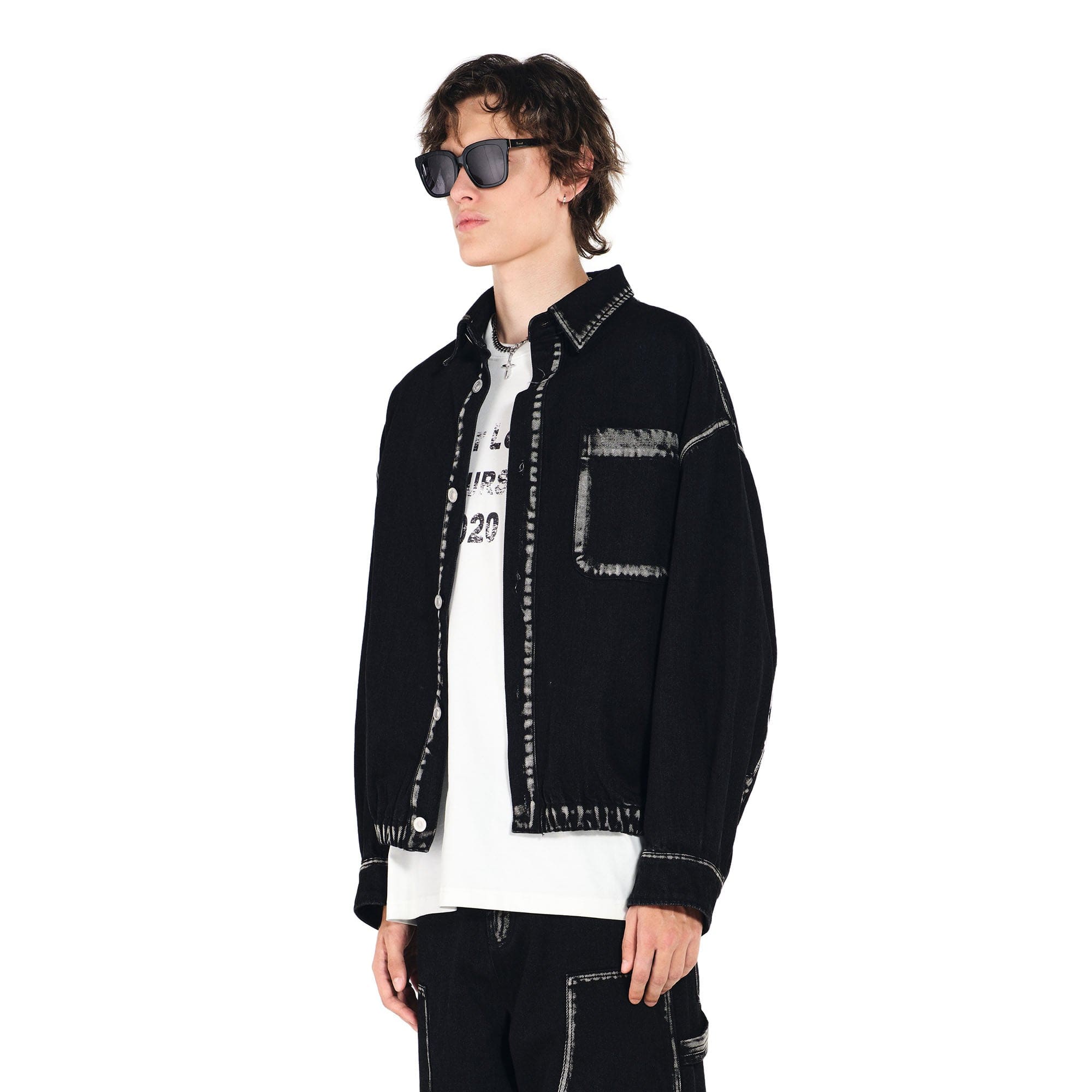 OVERLAPS Contrast Brushstroke Trim Denim Shirt, premium urban and streetwear designers apparel on PROJECTISR.com, OVERLAPS