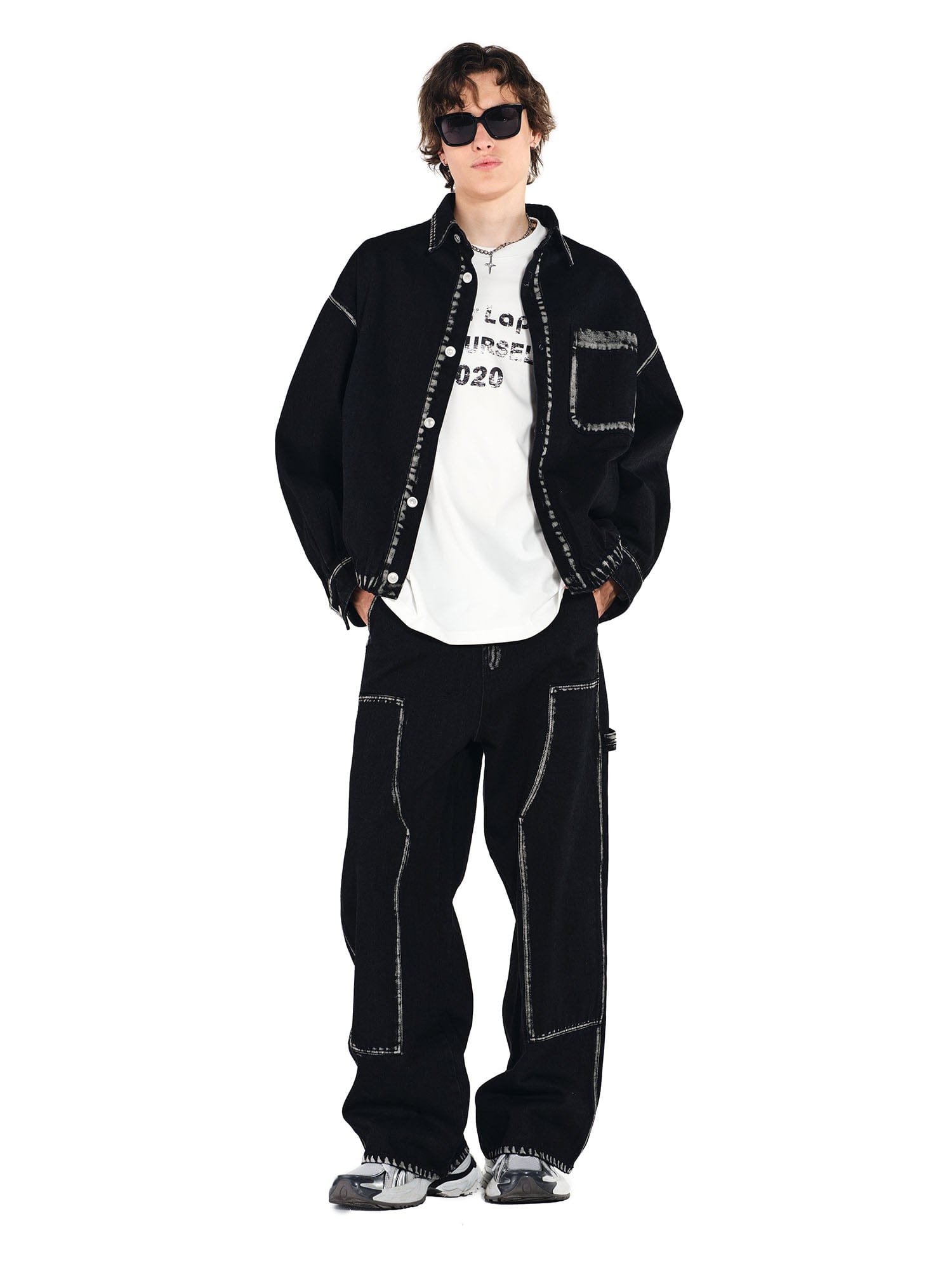 OVERLAPS Contrast Brushstroke Trim Denim Shirt, premium urban and streetwear designers apparel on PROJECTISR.com, OVERLAPS
