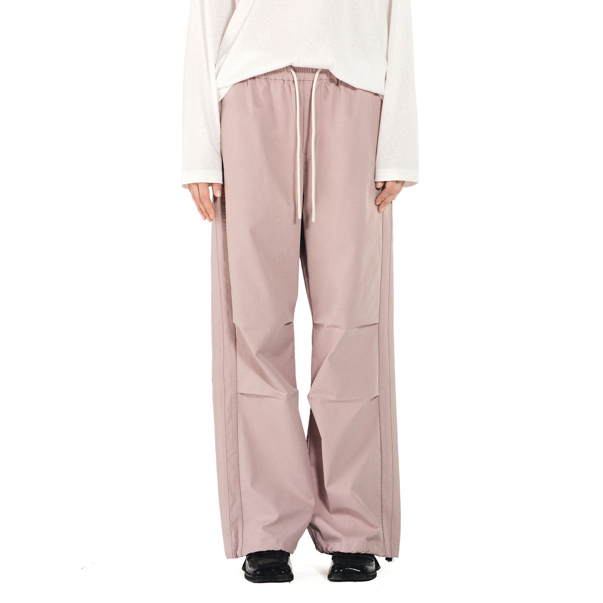 OVERLAPS Paneled Pleated-Knee Drawstring Wide-Leg Pants, premium urban and streetwear designers apparel on PROJECTISR.com, OVERLAPS