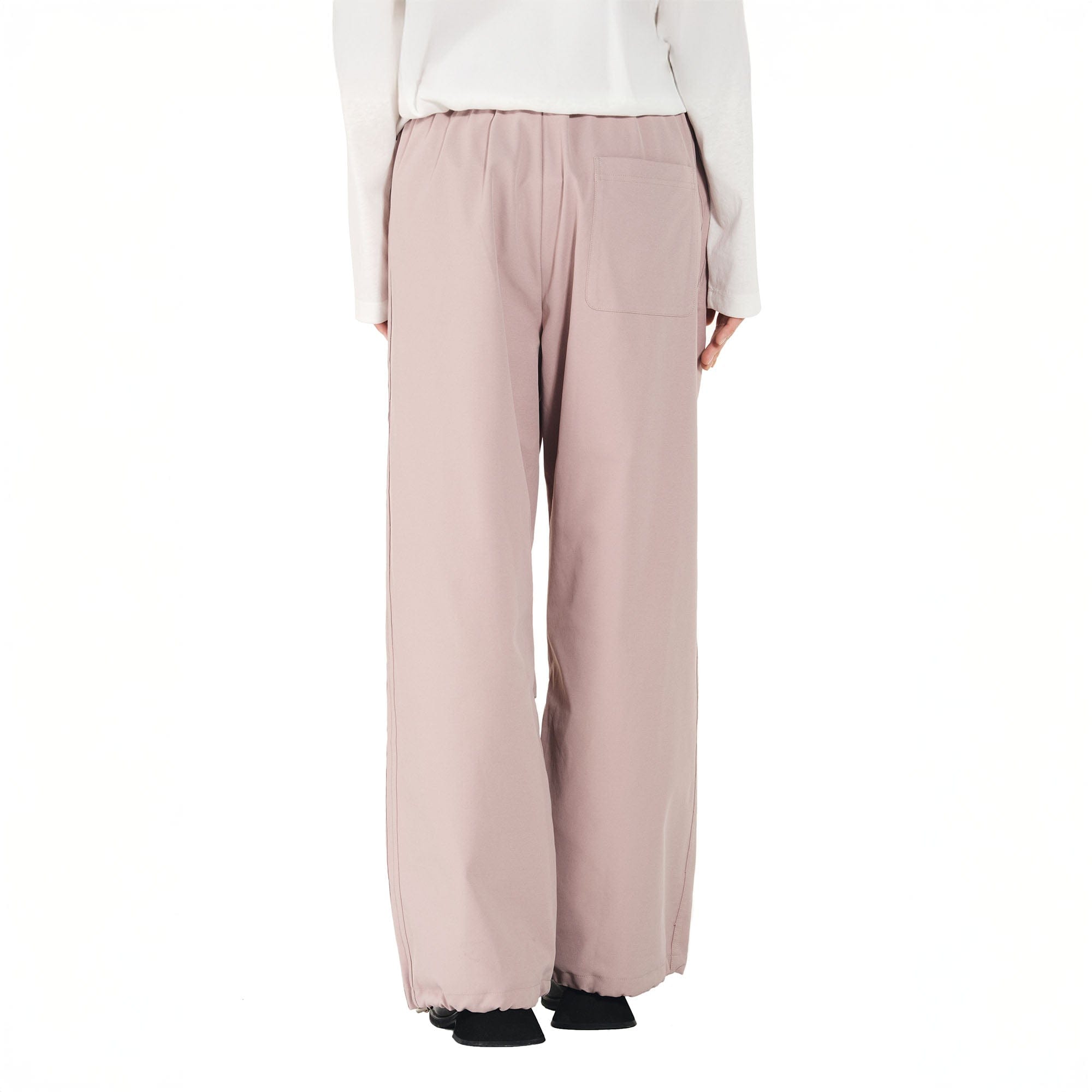 OVERLAPS Paneled Pleated-Knee Drawstring Wide-Leg Pants, premium urban and streetwear designers apparel on PROJECTISR.com, OVERLAPS