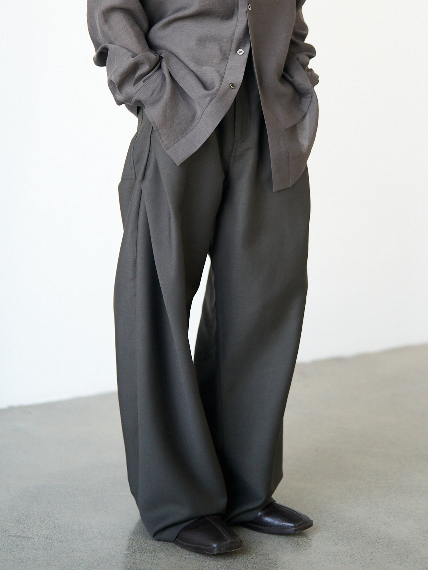 GRAINMUSTARD Lustrous Pleated Wool-Blend Wide-Leg Trousers, premium urban and streetwear designers apparel on PROJECTISR.com, GRAINMUSTARD