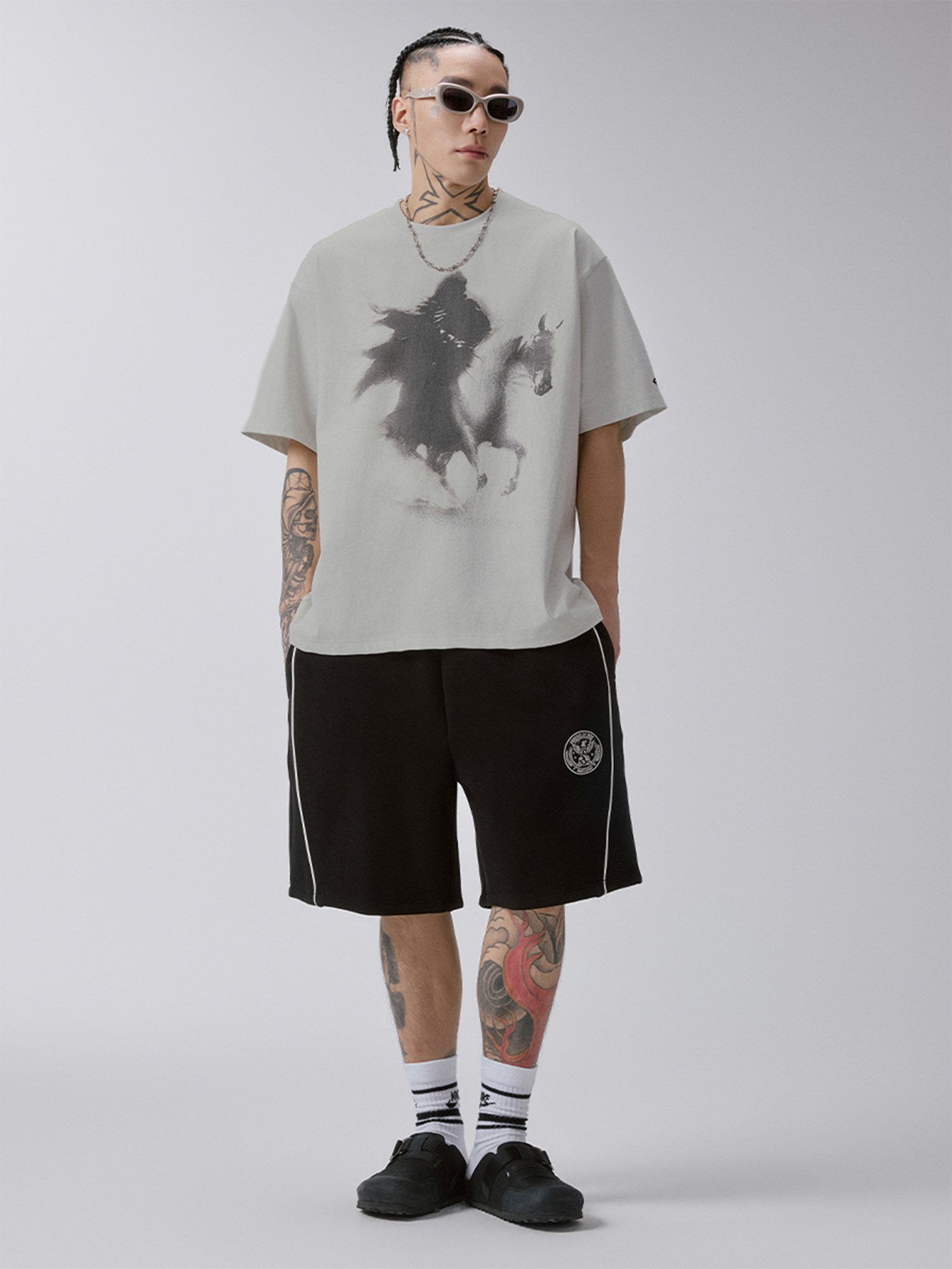 F2CE Cotton Side-Stripe Badge Sport Shorts