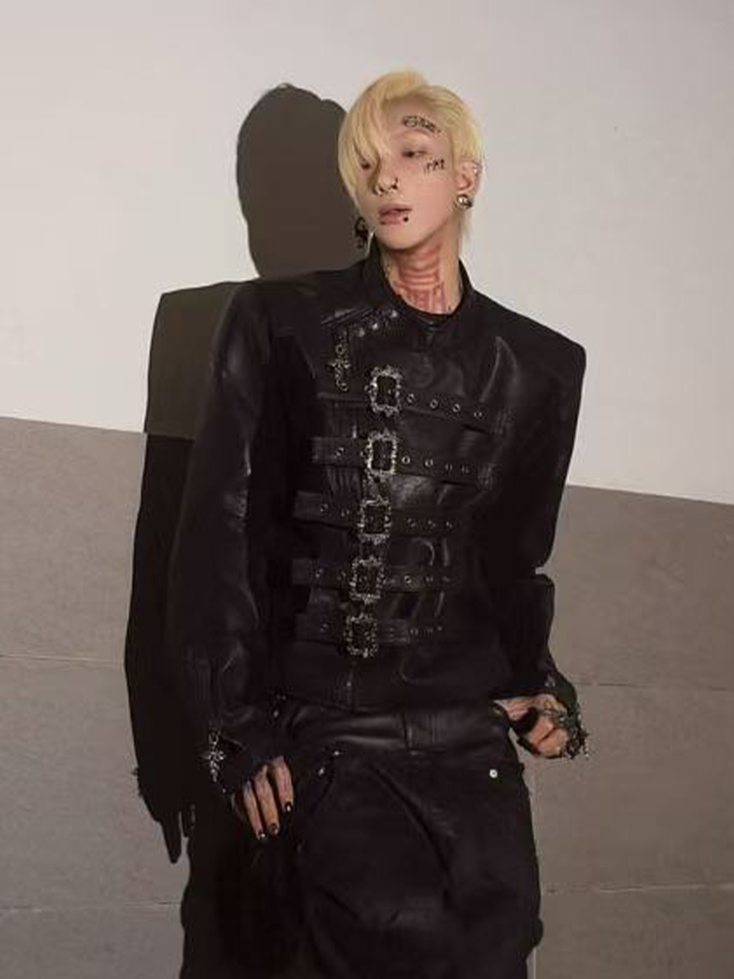 TH4SWE Retro Ornate Buckled Faux Leather Jacket