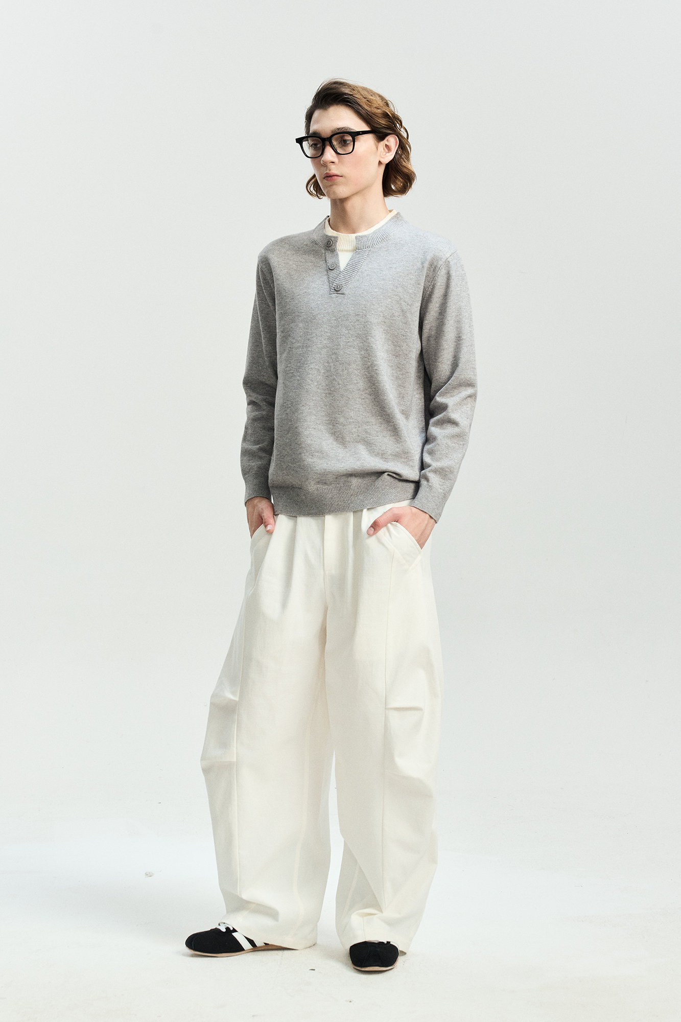 LEONSENSE Faux-Layered Henley Sweater, premium urban and streetwear designers apparel on PROJECTISR.com, LEONSENSE