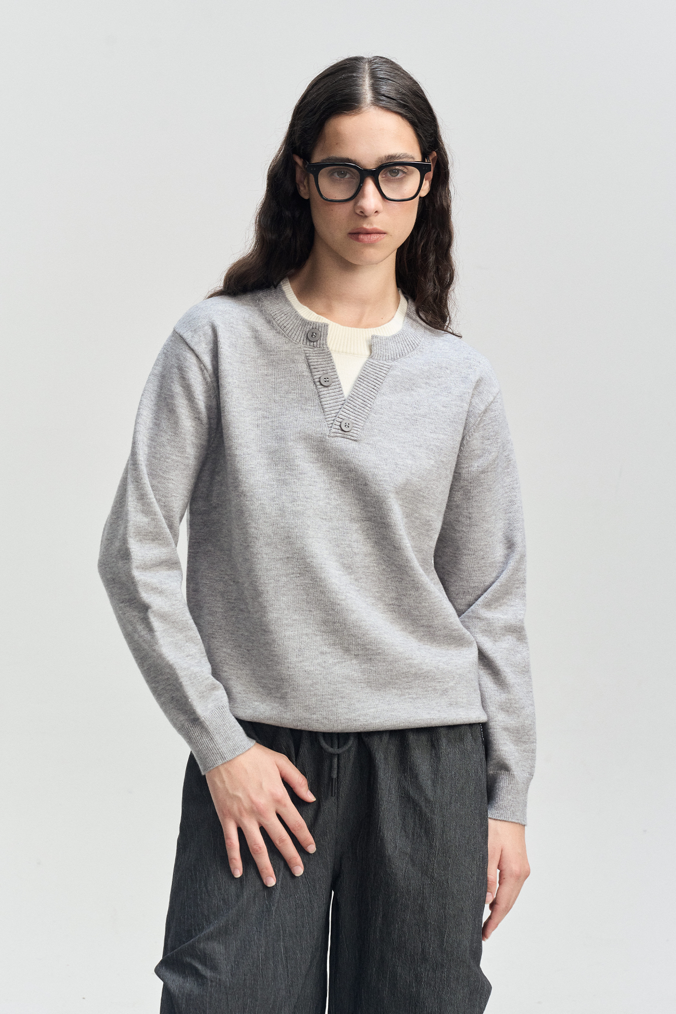 LEONSENSE Faux-Layered Henley Sweater, premium urban and streetwear designers apparel on PROJECTISR.com, LEONSENSE