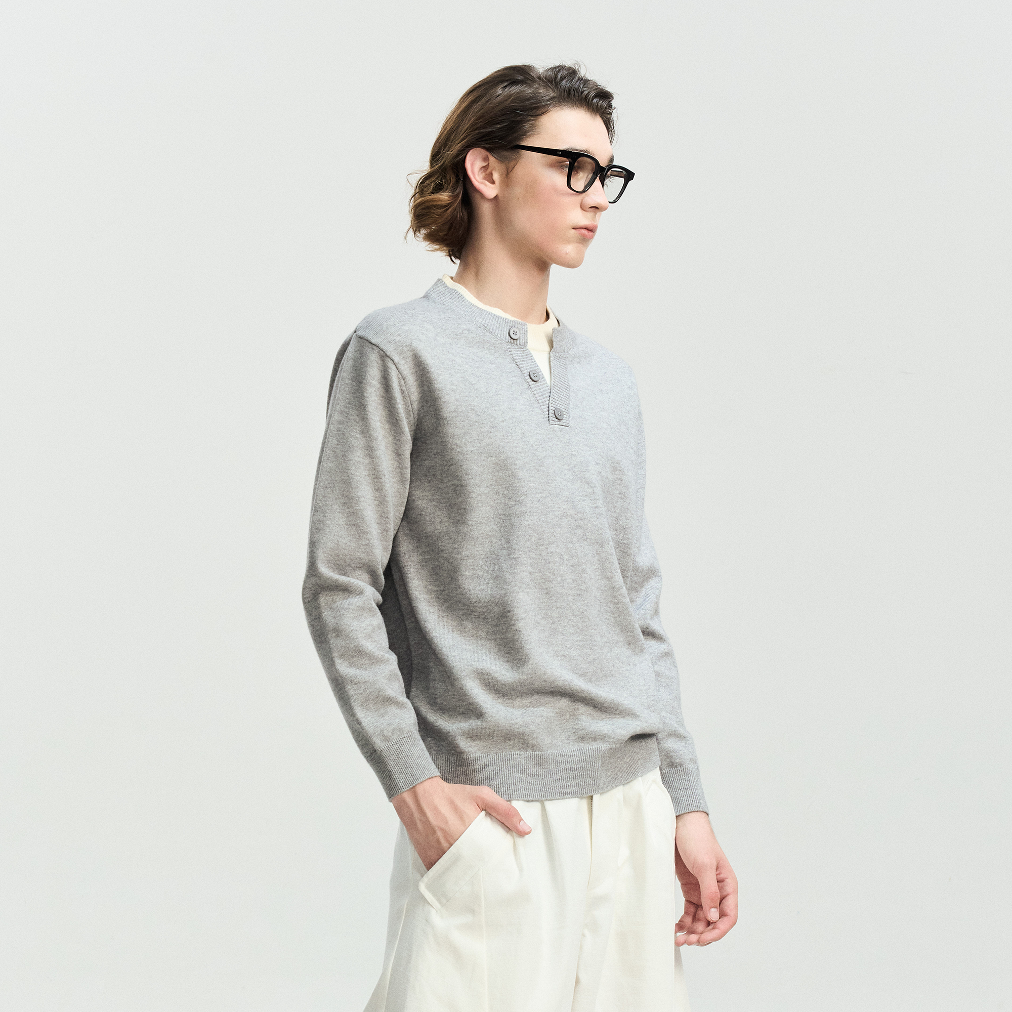 LEONSENSE Faux-Layered Henley Sweater, premium urban and streetwear designers apparel on PROJECTISR.com, LEONSENSE