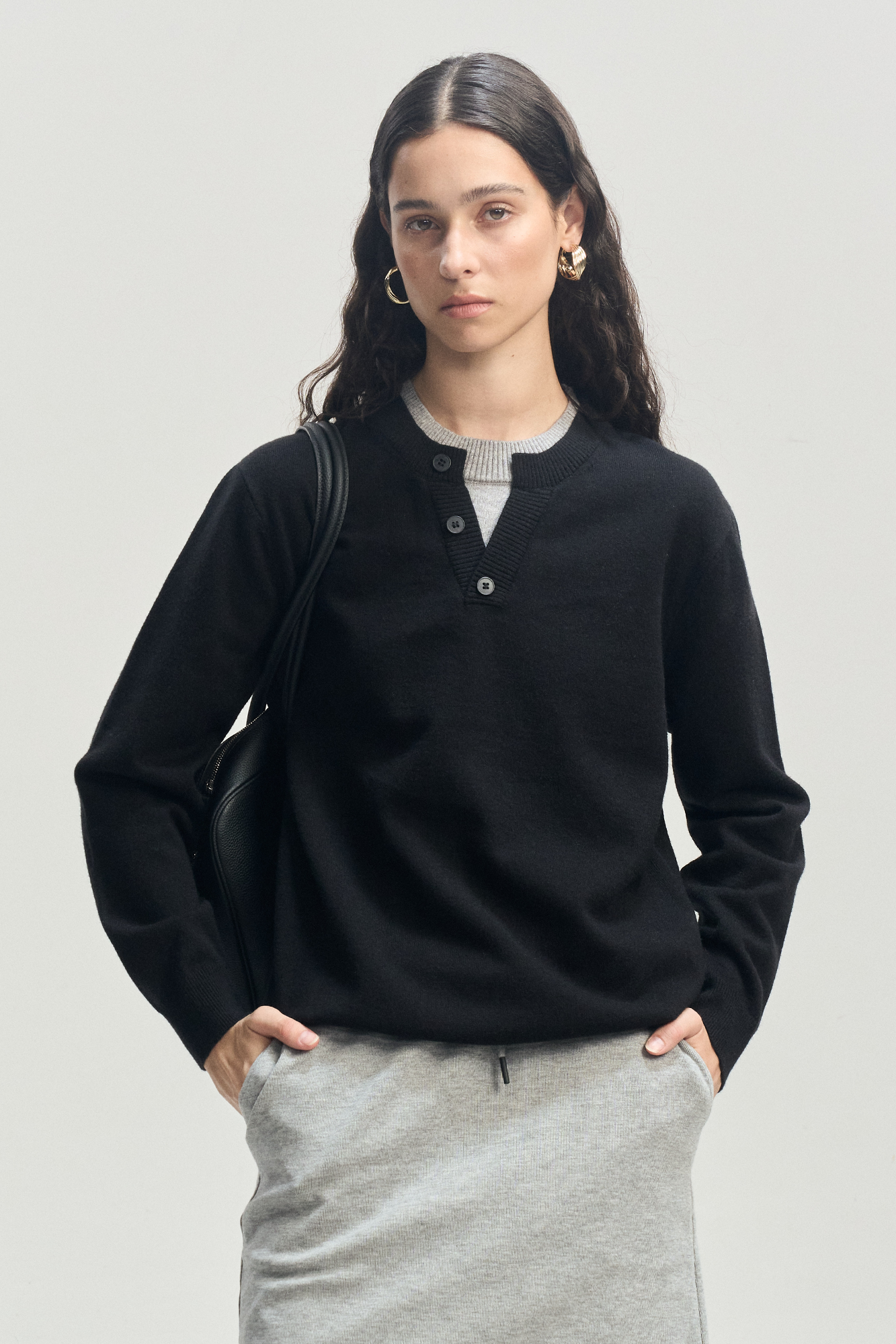 LEONSENSE Faux-Layered Henley Sweater, premium urban and streetwear designers apparel on PROJECTISR.com, LEONSENSE