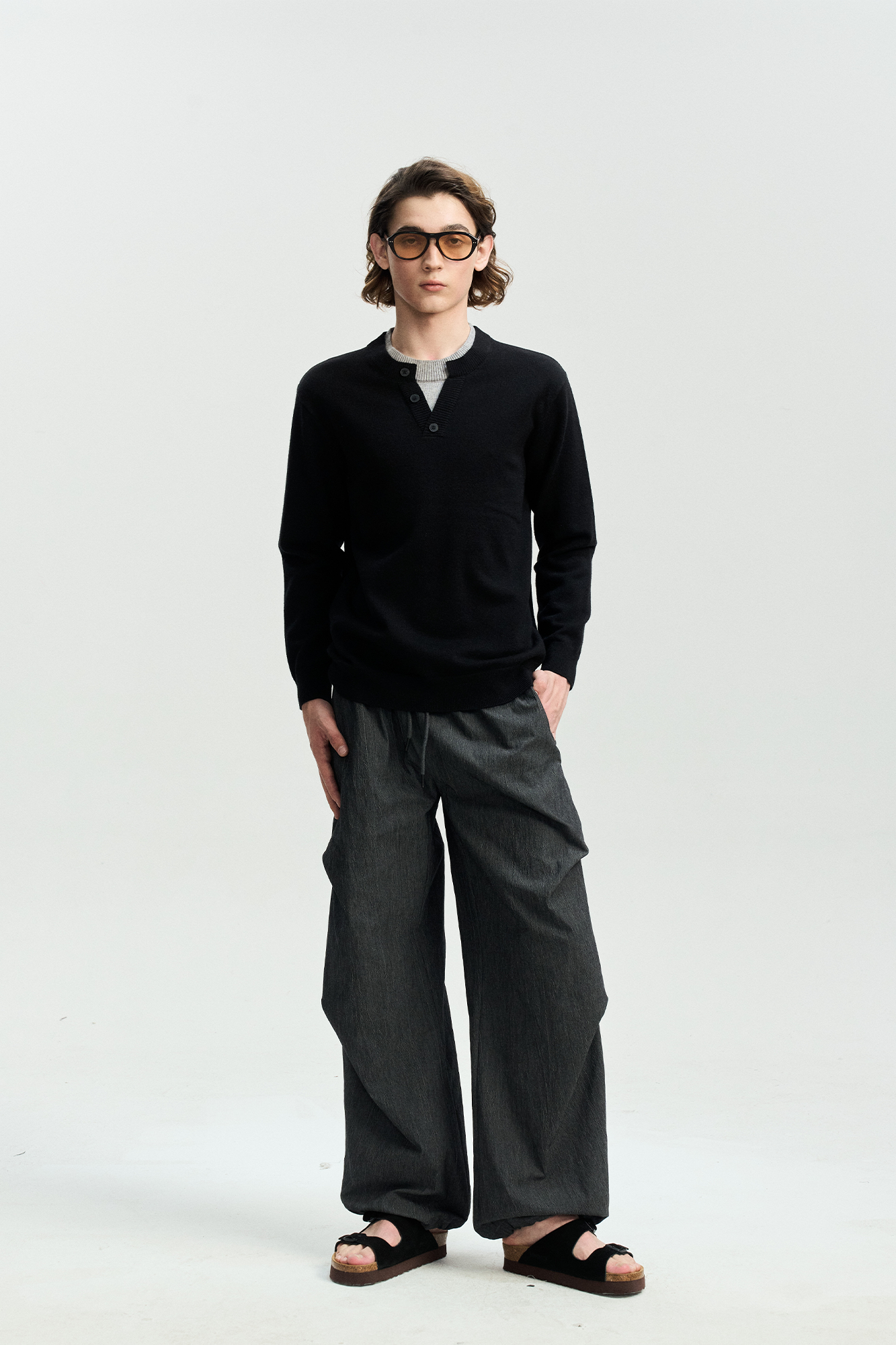 LEONSENSE Faux-Layered Henley Sweater, premium urban and streetwear designers apparel on PROJECTISR.com, LEONSENSE