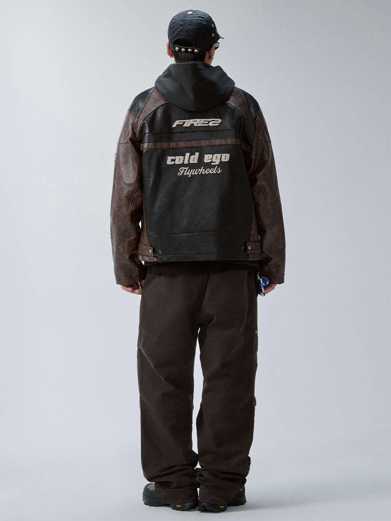 F2CE Retro Embroidered Patch PU Moto Jacket