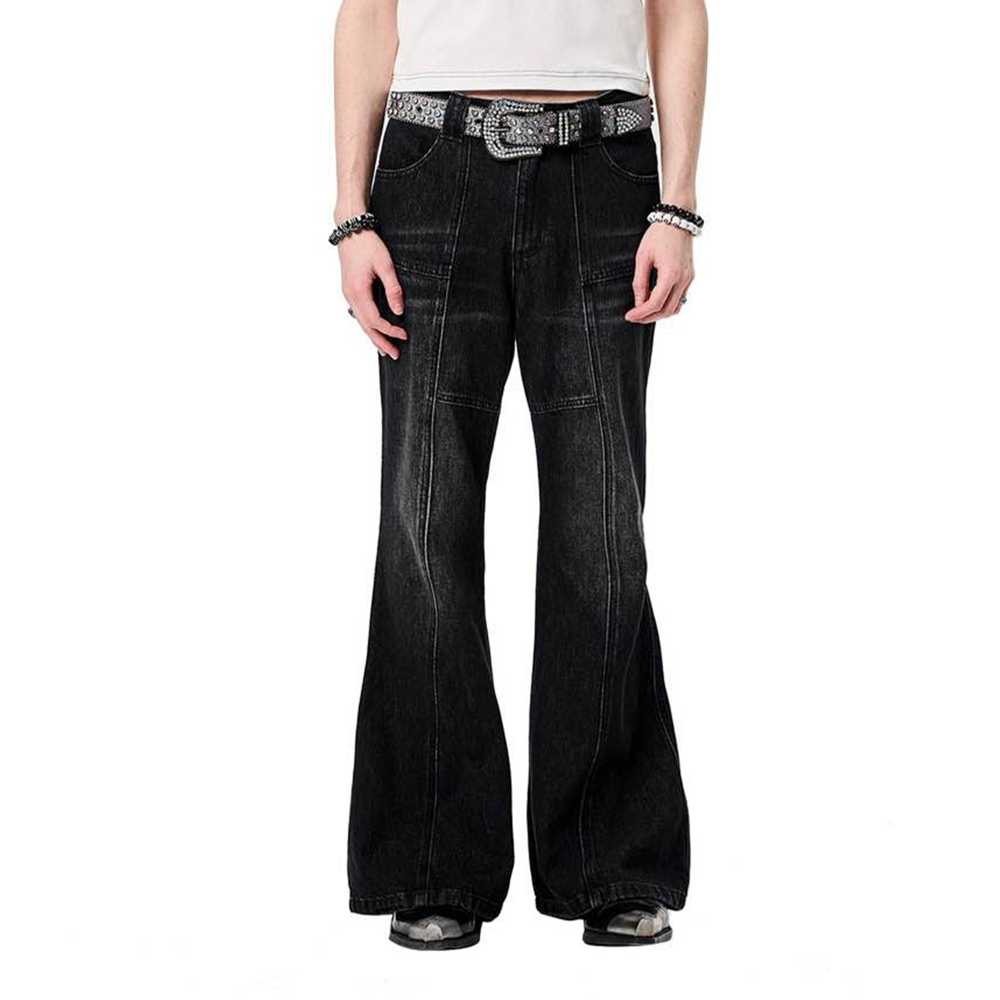 ERISSTOFF Washed Lace-Up Flared Jeans