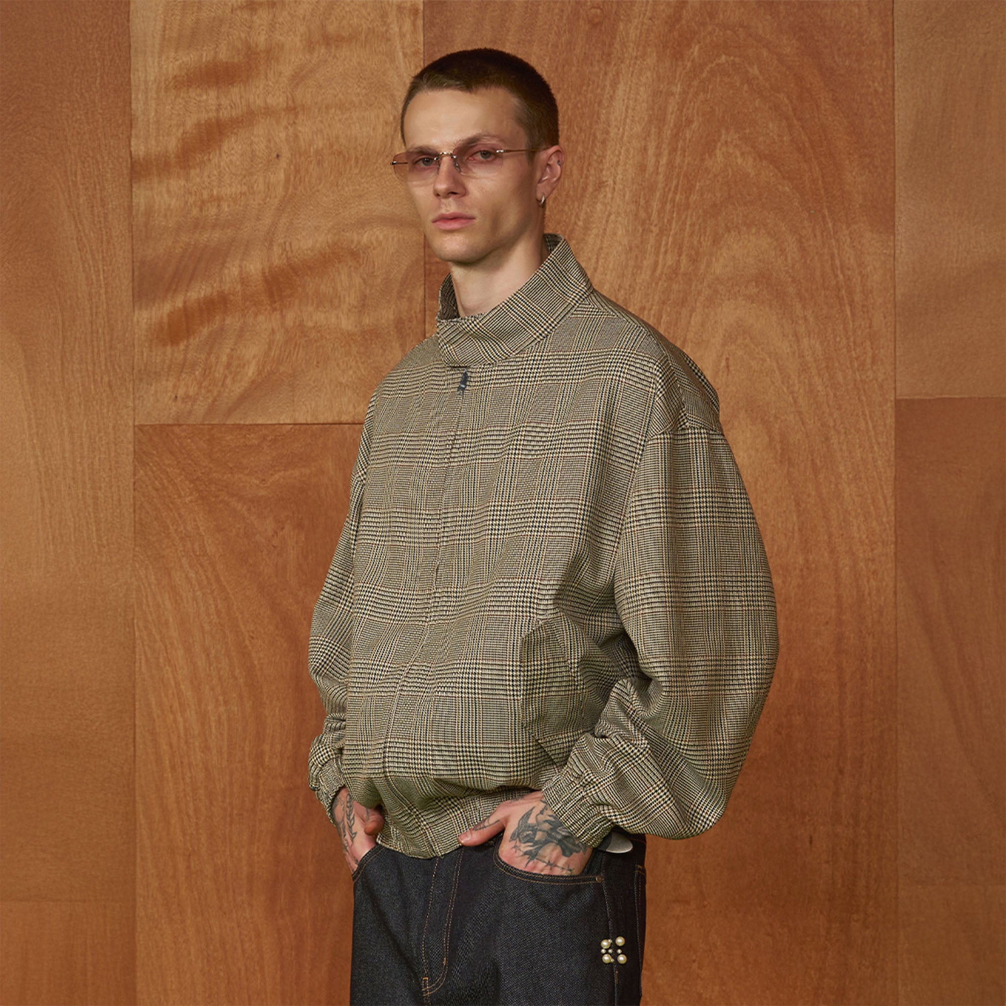 PMW Classic Plaid Elastic-Hem Bomber