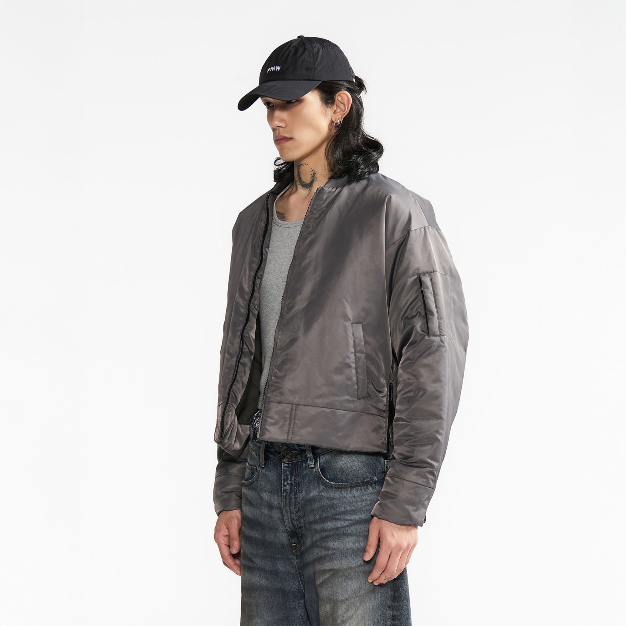 PMW Satin Cropped Bomber Jacket