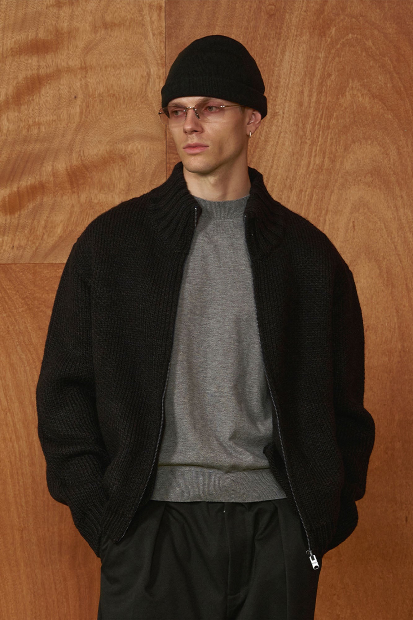 PMW Chunky LOGO Intarsia Zip-Up Sweater
