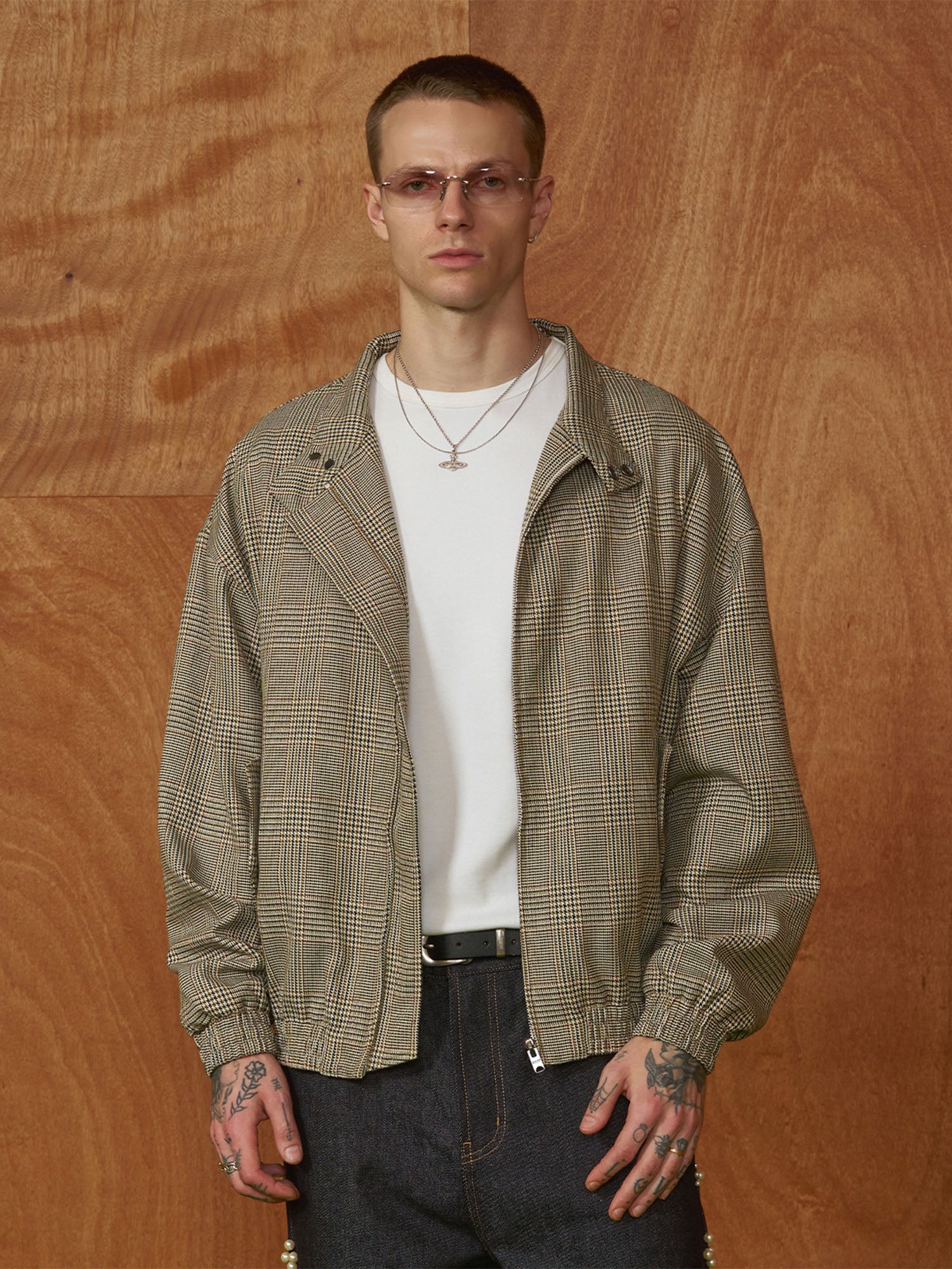PMW Classic Plaid Elastic-Hem Bomber