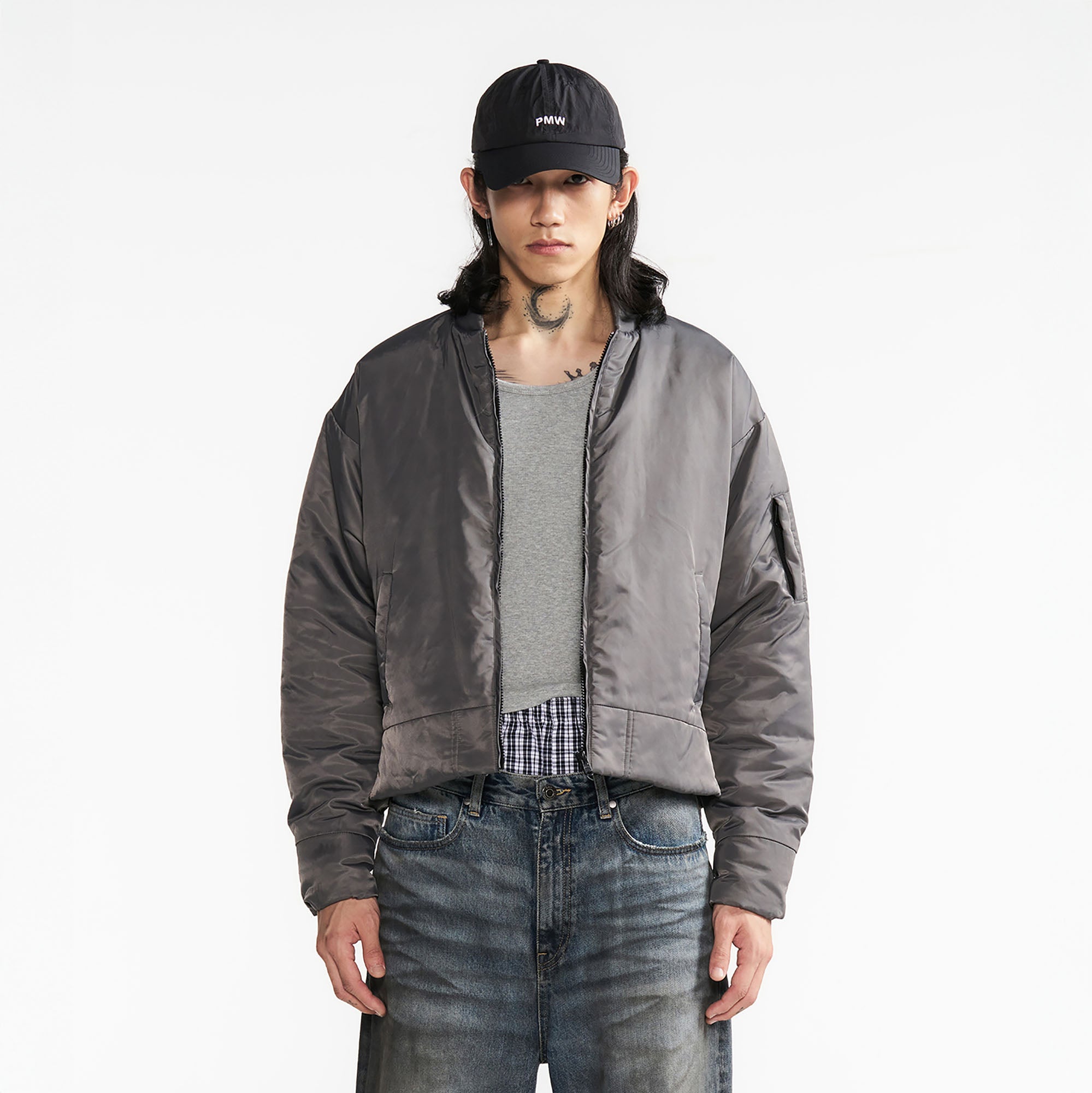 PMW Satin Cropped Bomber Jacket