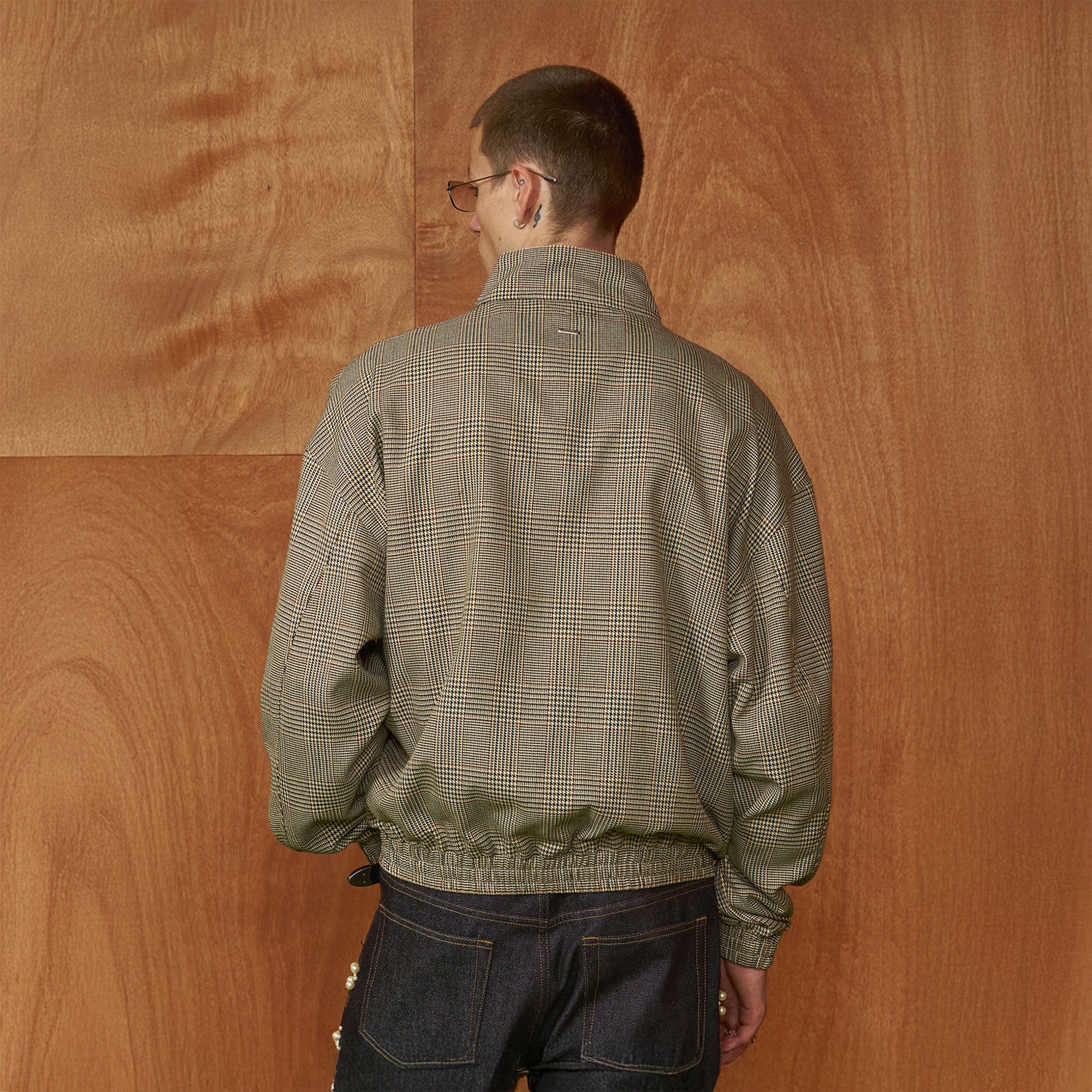 PMW Classic Plaid Elastic-Hem Bomber