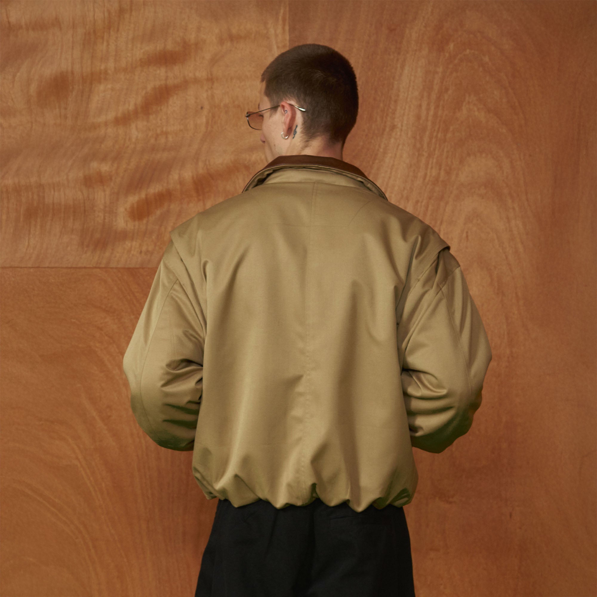 PMW Contrast Leather Collar Bomber Jacket