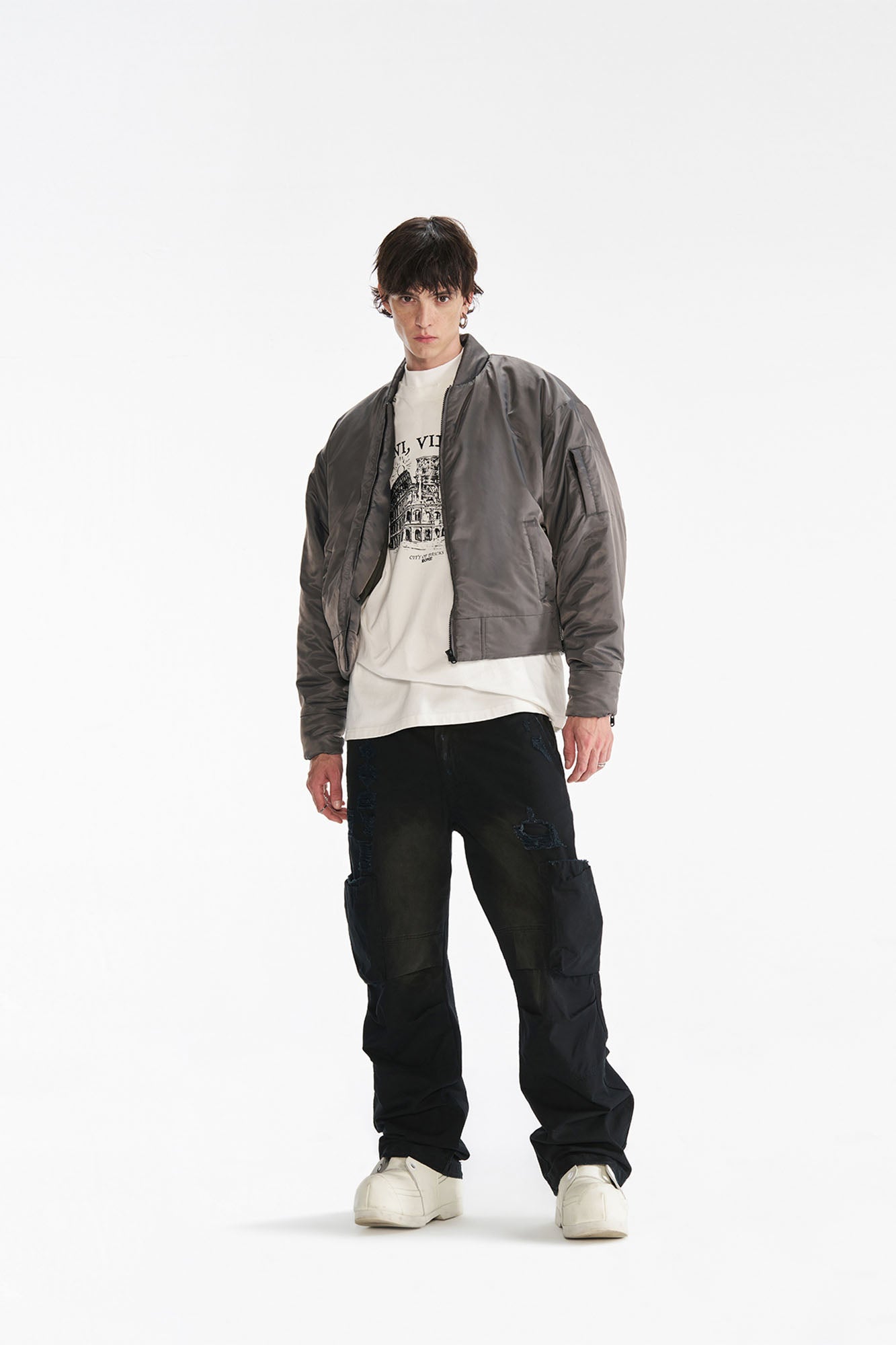 PMW Satin Cropped Bomber Jacket