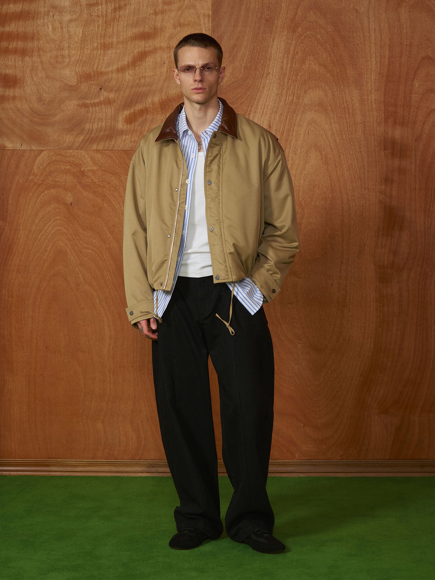 PMW Contrast Leather Collar Bomber Jacket