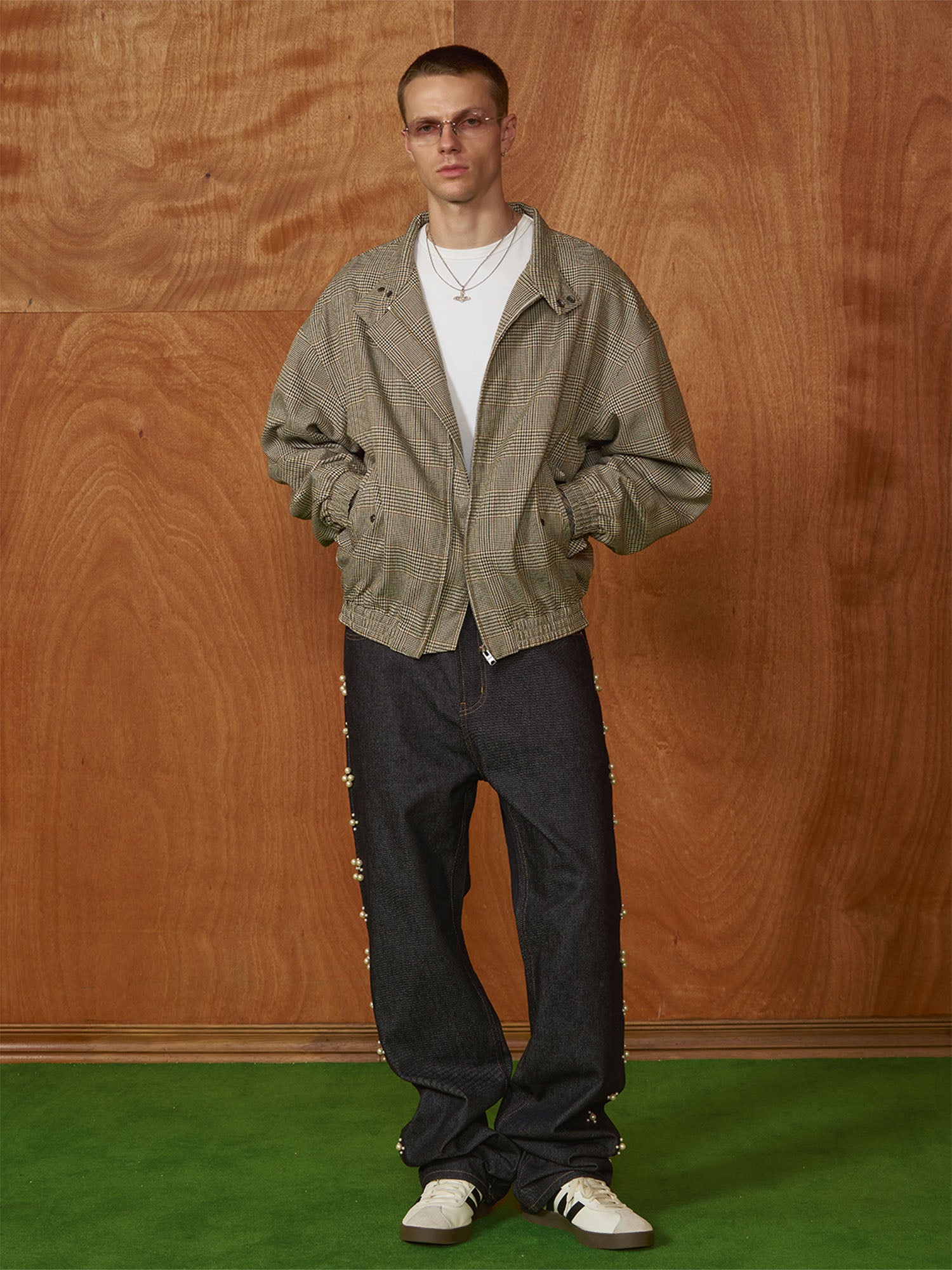 PMW Classic Plaid Elastic-Hem Bomber