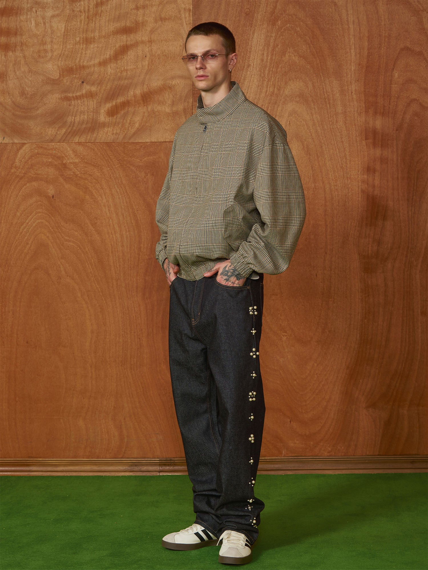 PMW Pearl-Embellished Raw Jeans, premium urban and streetwear designers apparel on PROJECTISR.com, PMW