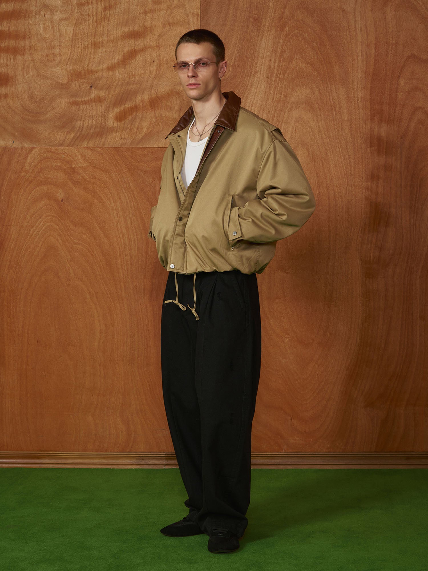 PMW Contrast Leather Collar Bomber Jacket