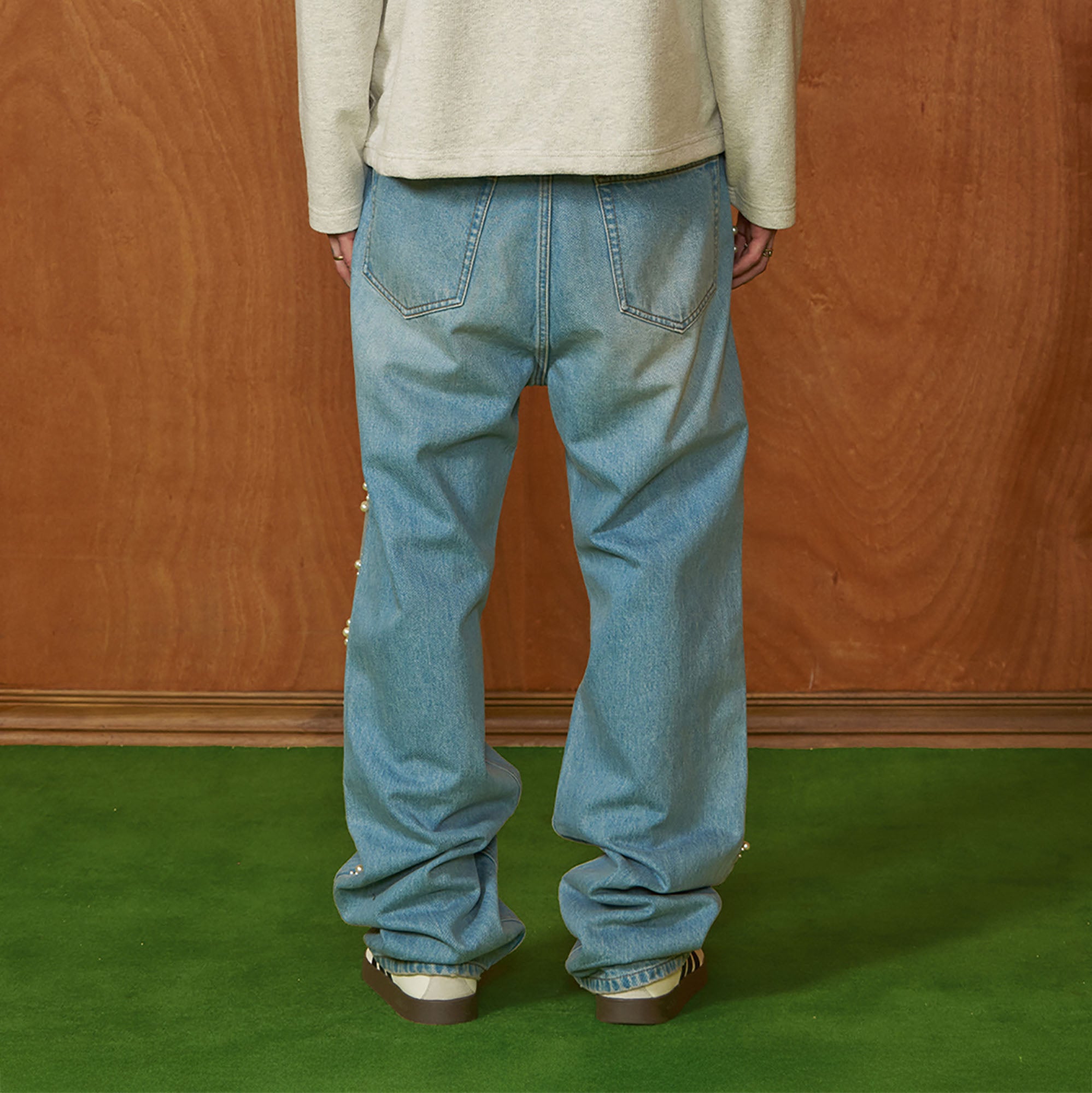 PMW Pearl-Embellished Washed Straight-Leg Jeans, premium urban and streetwear designers apparel on PROJECTISR.com, PMW