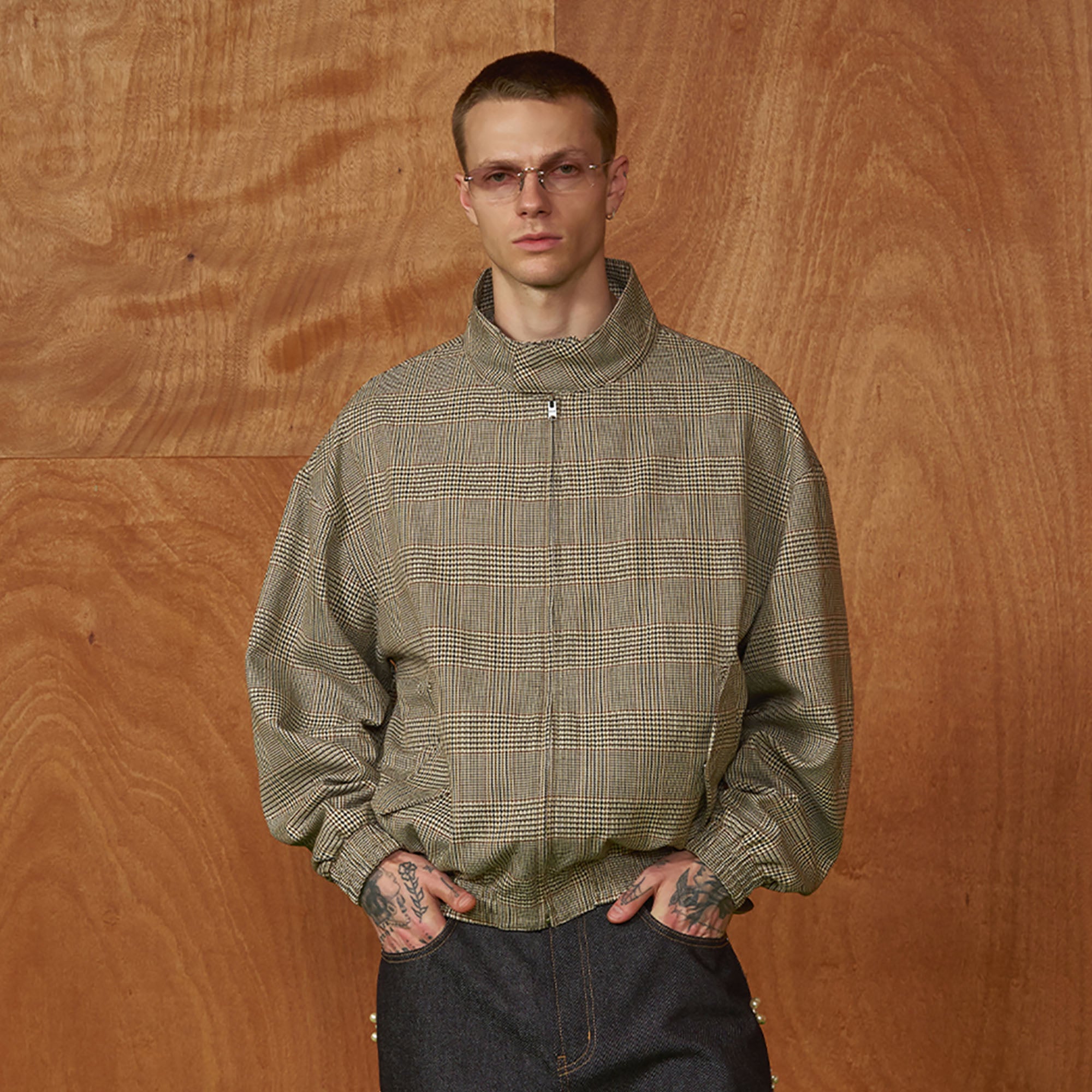 PMW Classic Plaid Elastic-Hem Bomber