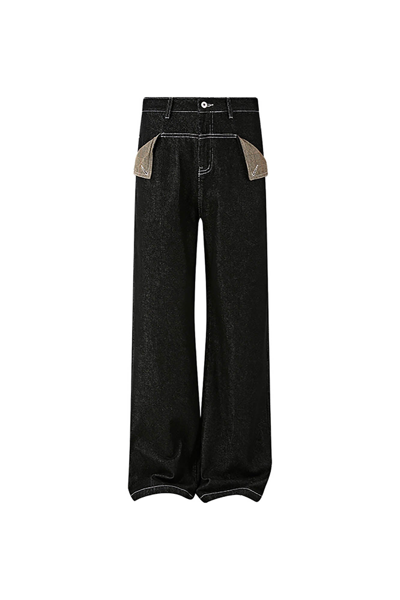 KREATE Panel Flap Plaid Pocket Jeans