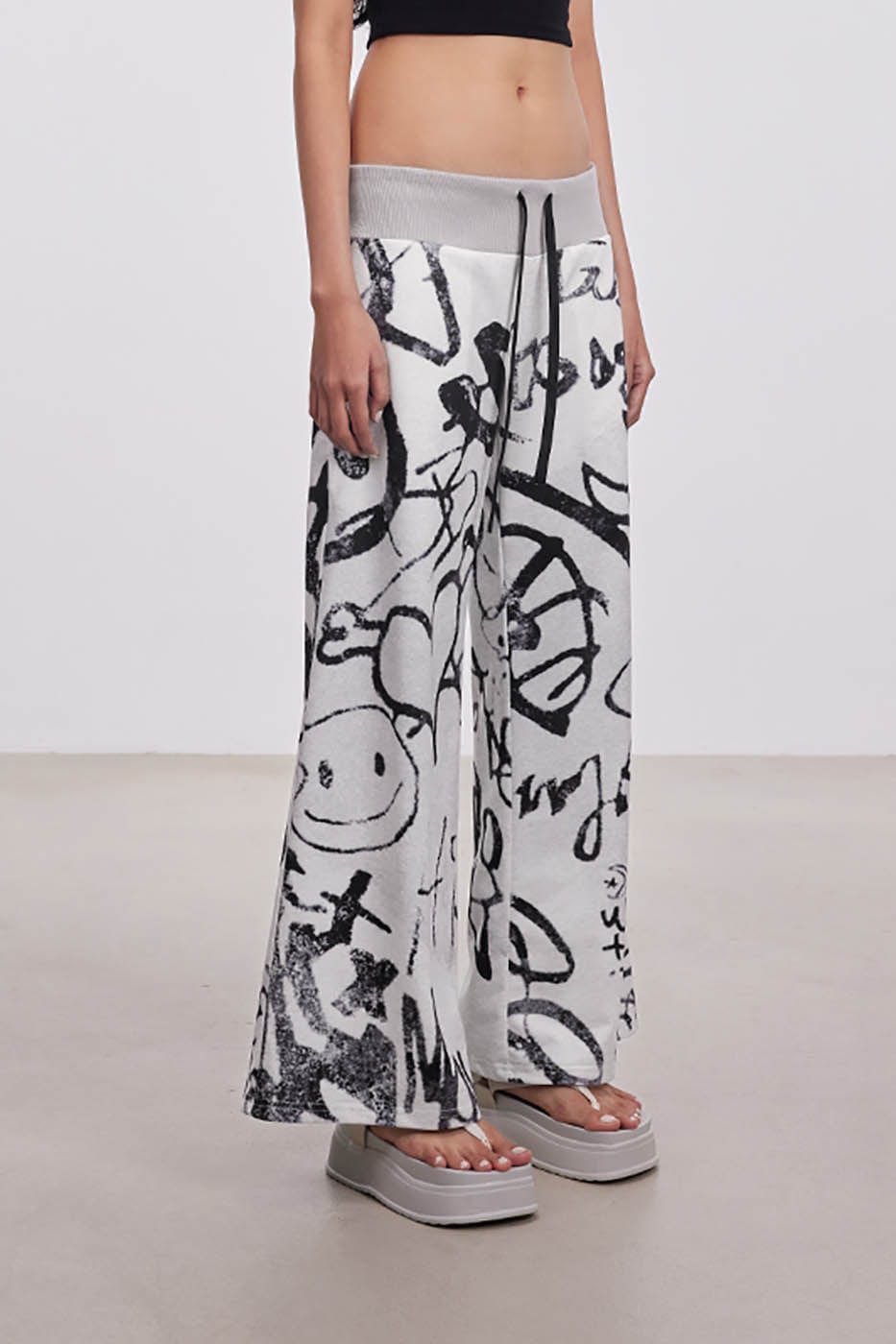 DAMAGE ASIA Doodle Full-Print Wide-Leg Pants, premium urban and streetwear designers apparel on PROJECTISR.com, DAMAGE ASIA